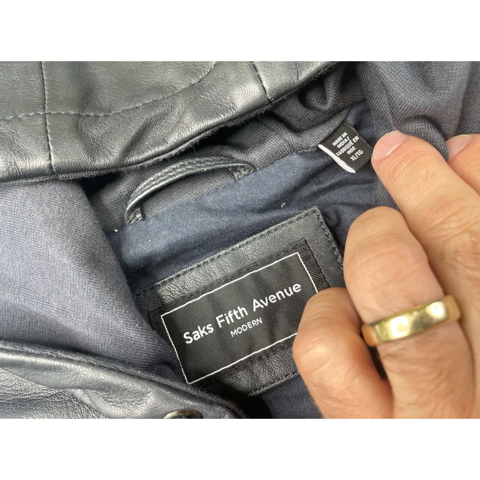 Saks Fifth Avenue Saks Fifth Avenue Jacket Bomber Jacket Leather Full Zip Blue Lined Mens XL Size US XL / EU 56 / 4 - 4 Thumbnail