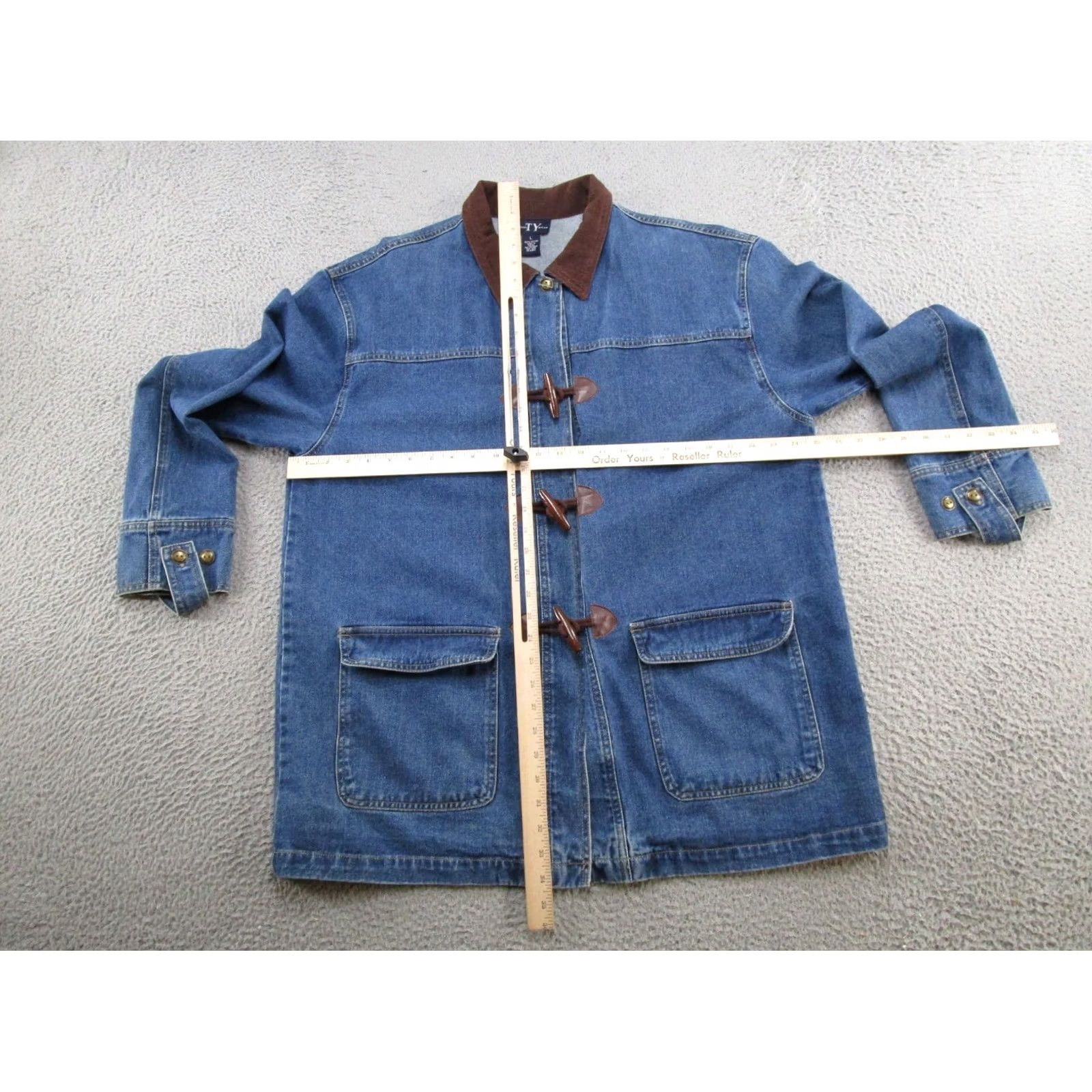 Vintage Original TY Wear Jacket Women's Size L Blue Denim Casual 90s Toggle Button Up Long Sleeve Coat Jacket Mens Womens 90s Style Basic Jacket Size L / US 10 / IT 46 - 3 Thumbnail