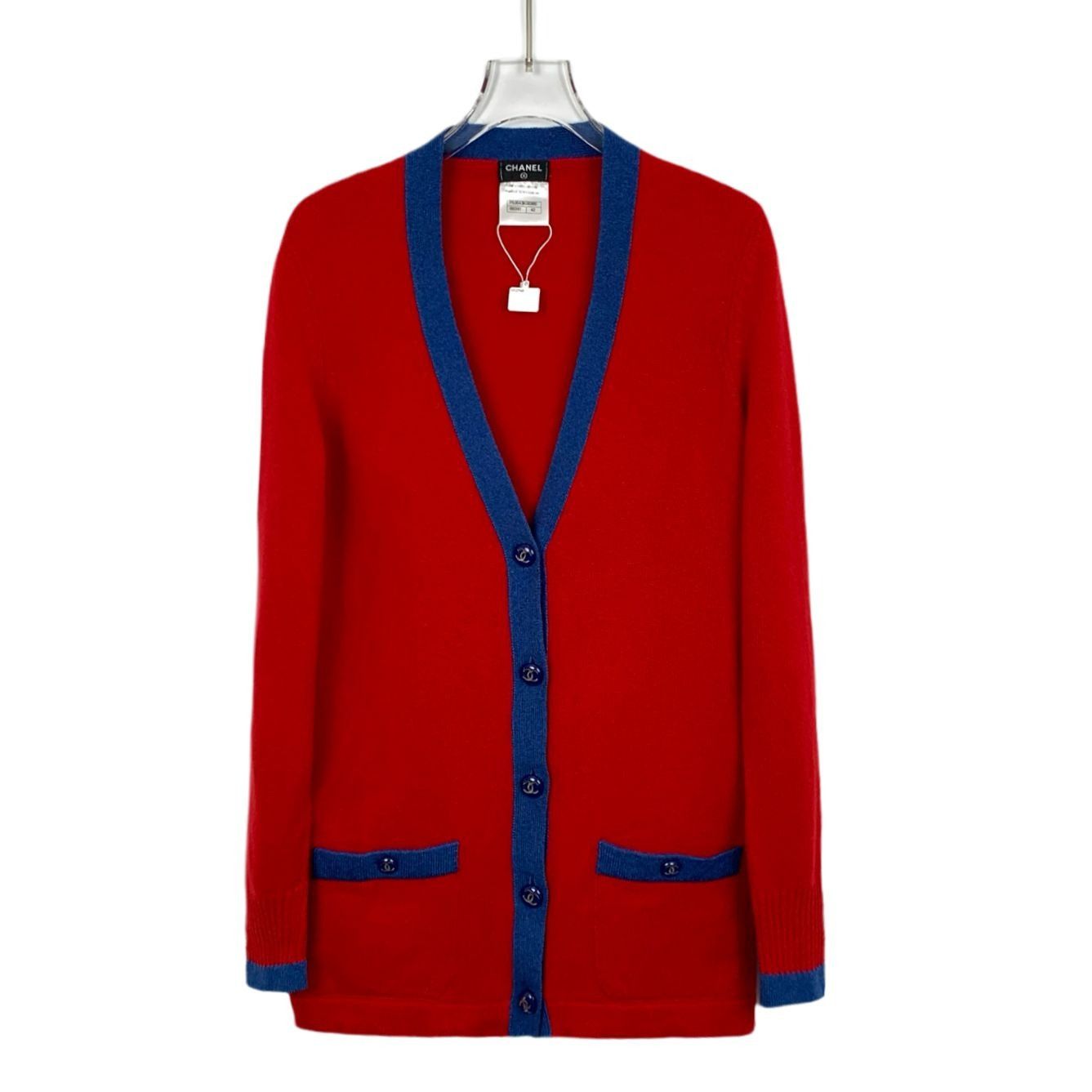 Chanel Chanel Red & Blue Wool Cashmere Womens Cardigan Sweater Size M / US 6-8 / IT 42-44 - 1 Thumbnail