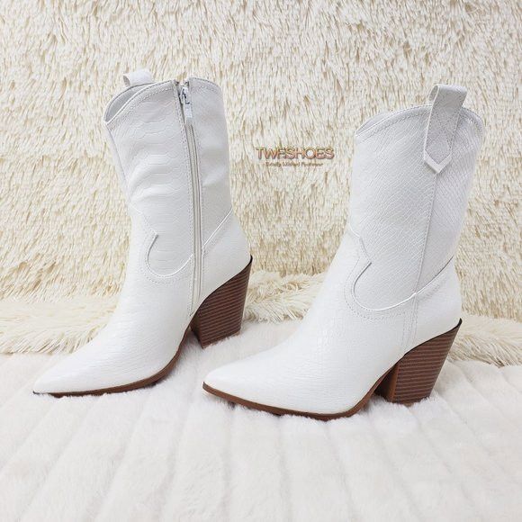Other Slayer White Cowgirl Cowboy Ankle Boots Western Block Heels Size US 9 / IT 39 - 1 Thumbnail