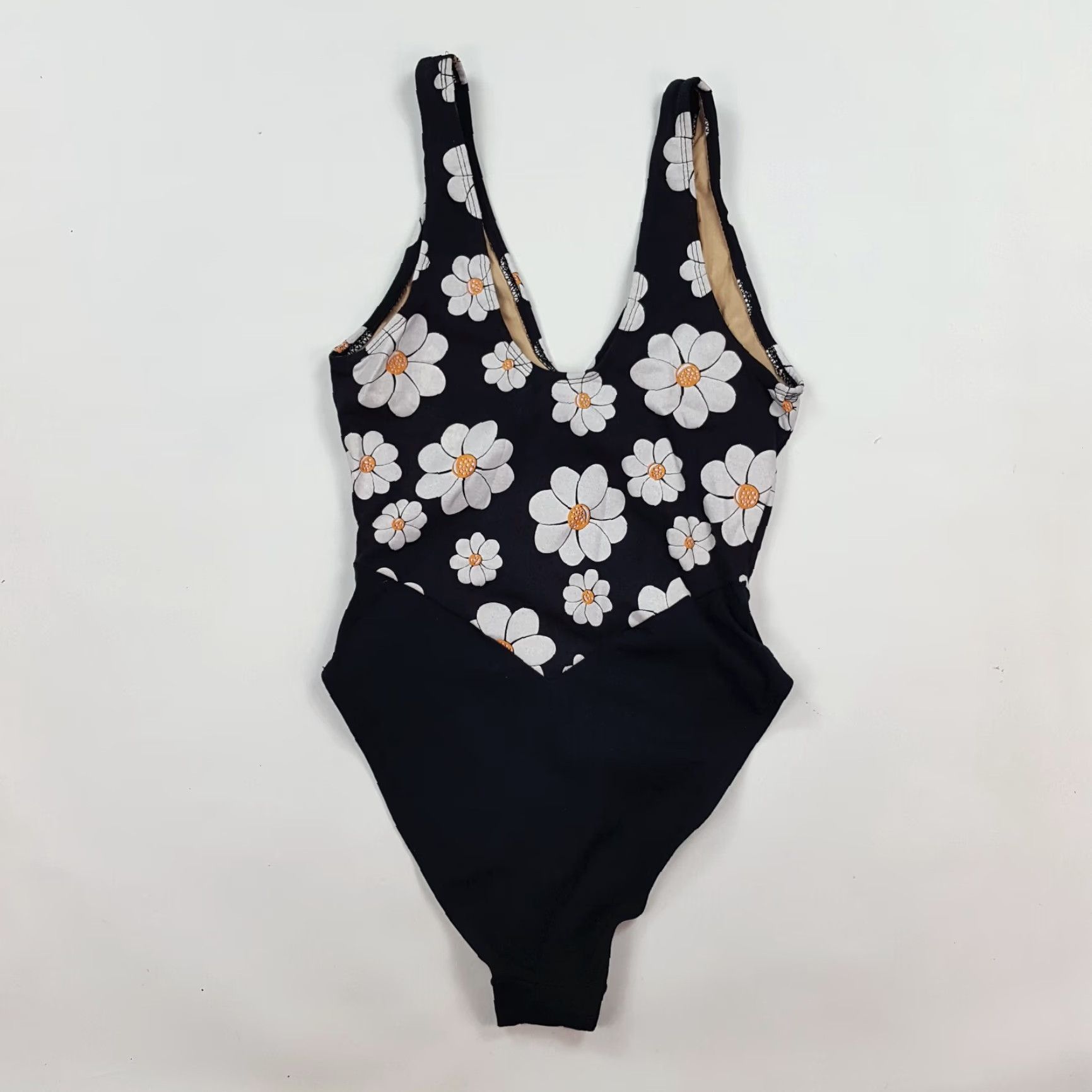 Sunflower VINTAGE Krystal K International Sunflower Halter One Piece Bikini Women's M Black Floral 80s Retro Plunge Top Split Size M / US 6-8 / IT 42-44 - 7 Thumbnail