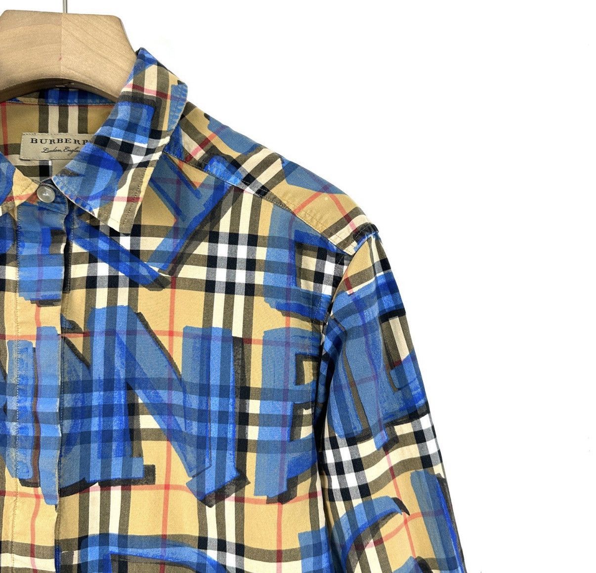 Burberry Burberry / Blue Letter Graffiti Plaid Long Sleeve Shirt K12 Size US L / EU 52-54 / 3 - 5 Thumbnail