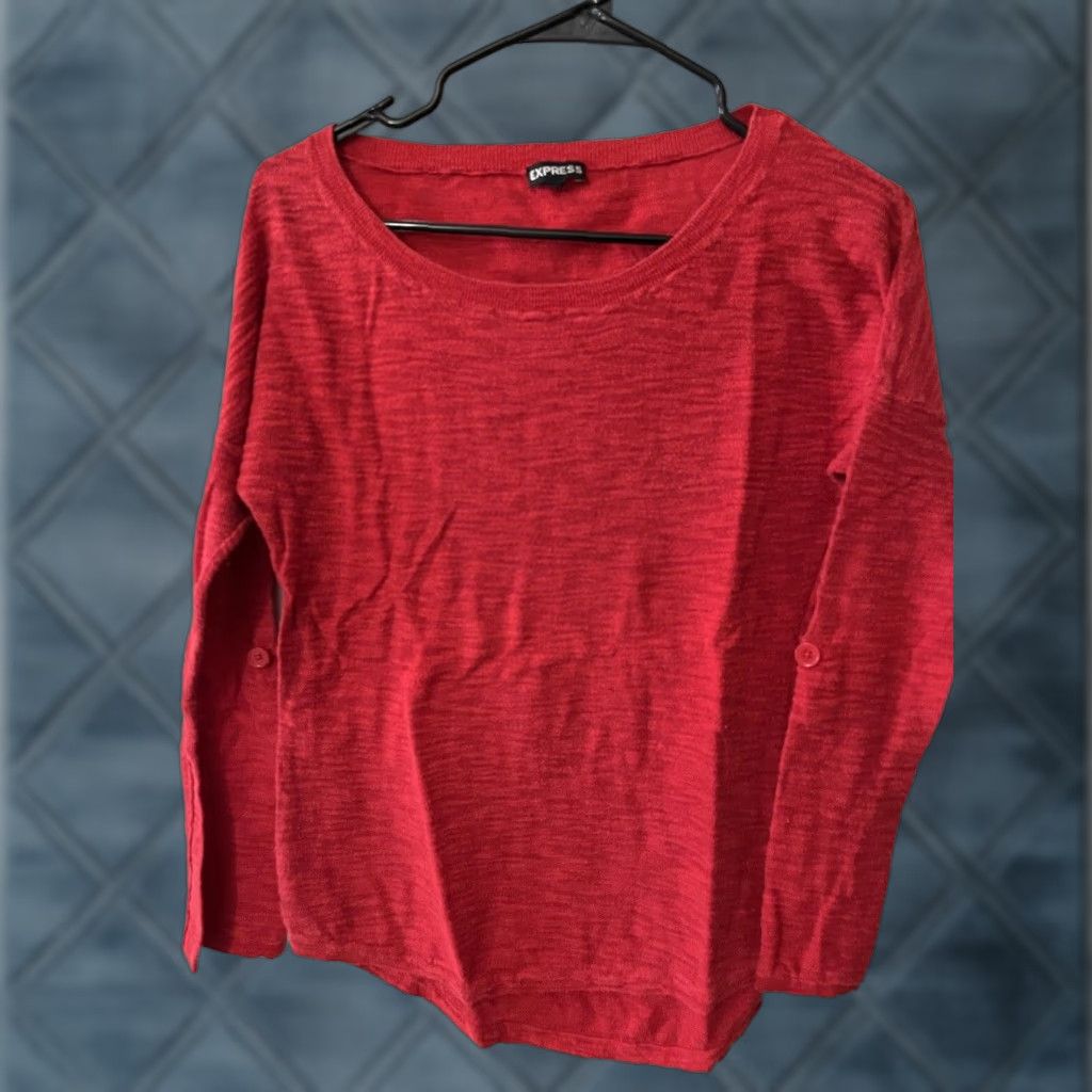 Express EXPRESS Shirt Women S Red Crew Neck Solid Cotton Rayon Long Sleeve Adult Small Size S / US 4 / IT 40 - 1 Thumbnail