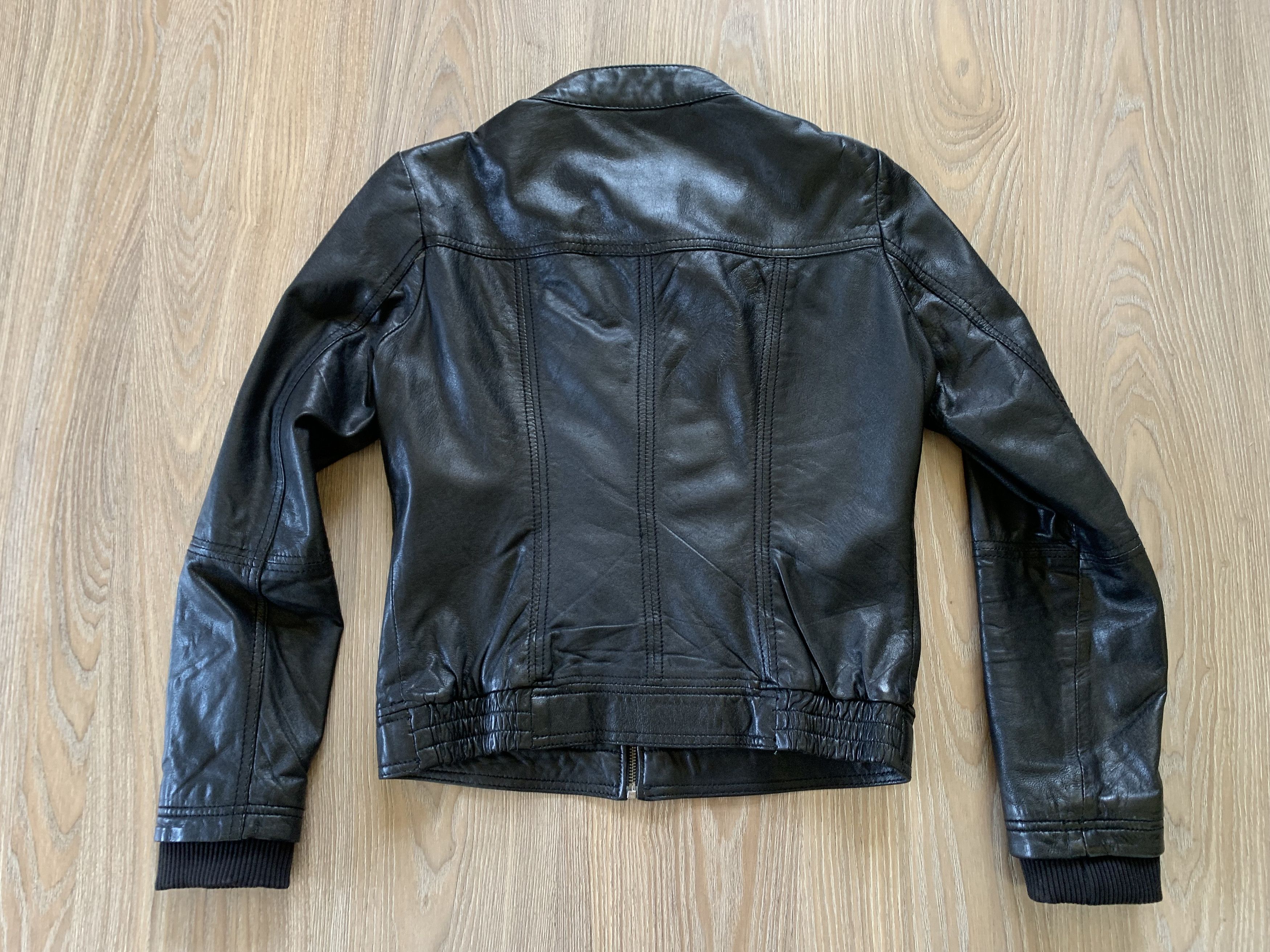 Genuine Leather × Stradivarius Stradivarius Womens Black Leather Multi Pocket Biker Jacket Size L / US 10 / IT 46 - 3 Thumbnail