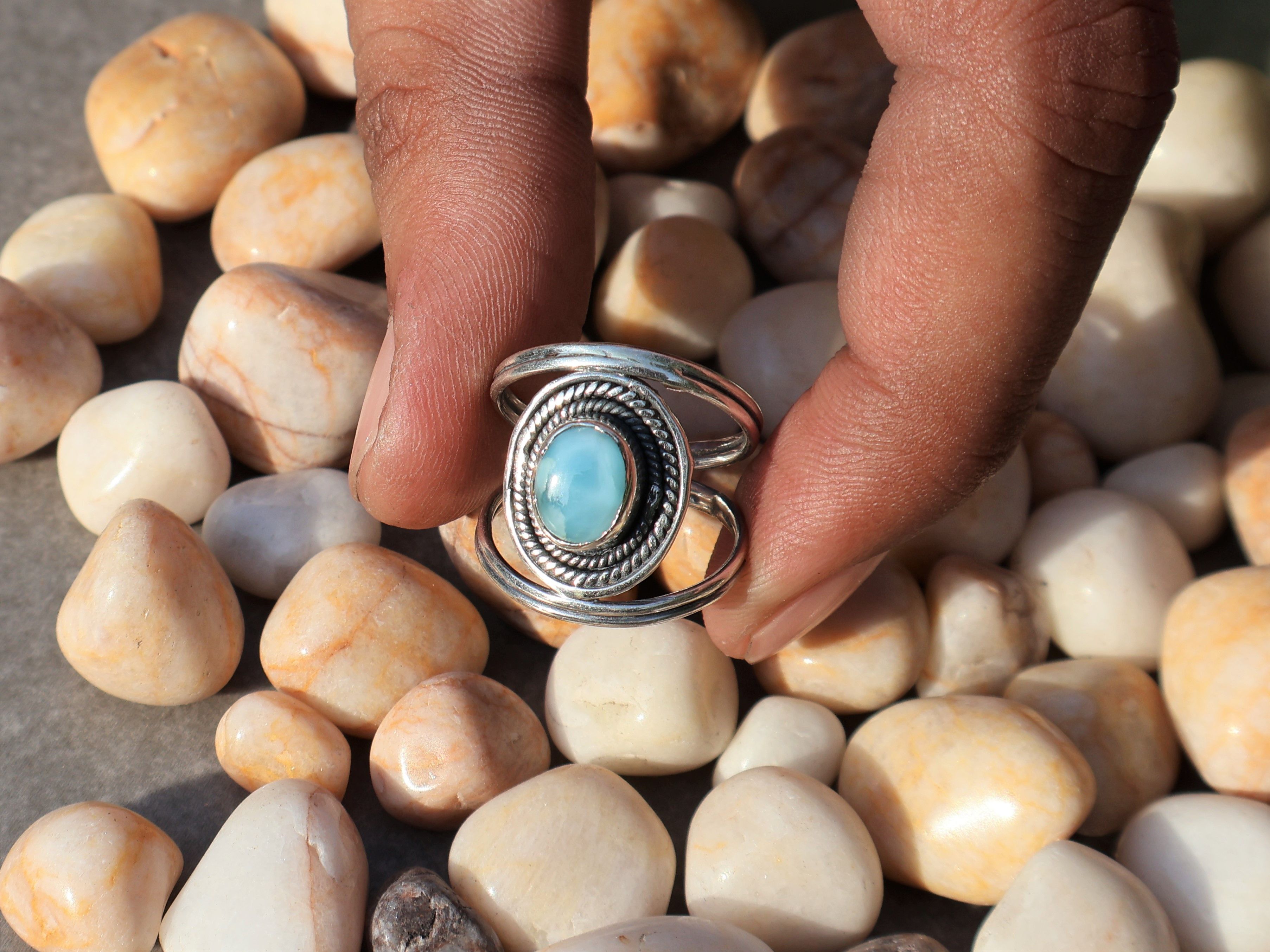Handmade Larimar Ring, 925 Sterling Silver Ring, Handmade Women Ring, Size ONE SIZE - 1 Thumbnail