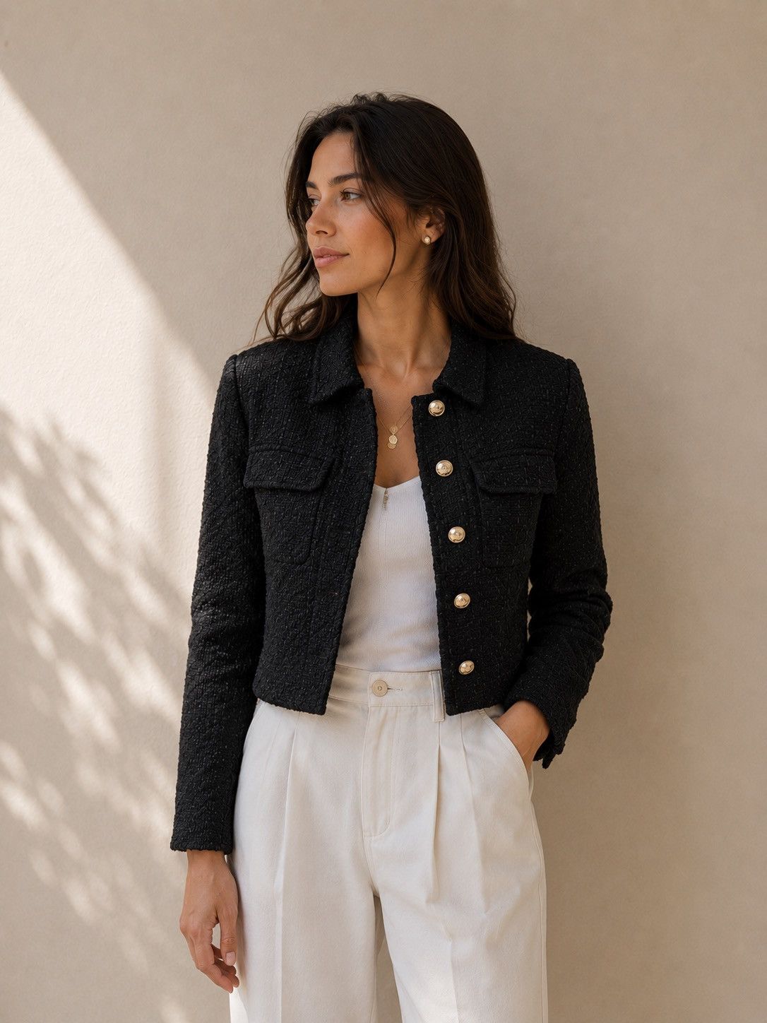 Rachel Zoe 🎉LAST‎ PIECE🎉 RACHEL ZOE Solid Boucle Crop Jacket Size L / US 10 / IT 46 - 1 Thumbnail