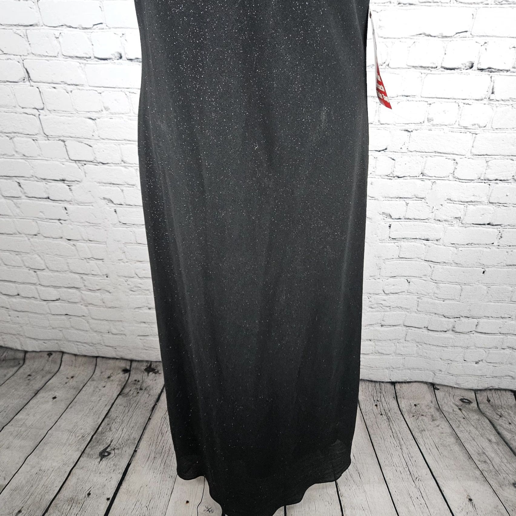 Vintage NWD Karina Nites Black Glitter Sheer Overlay Strappy Ruched Maxi Dress 6 Size M / US 6-8 / IT 42-44 - 7 Thumbnail