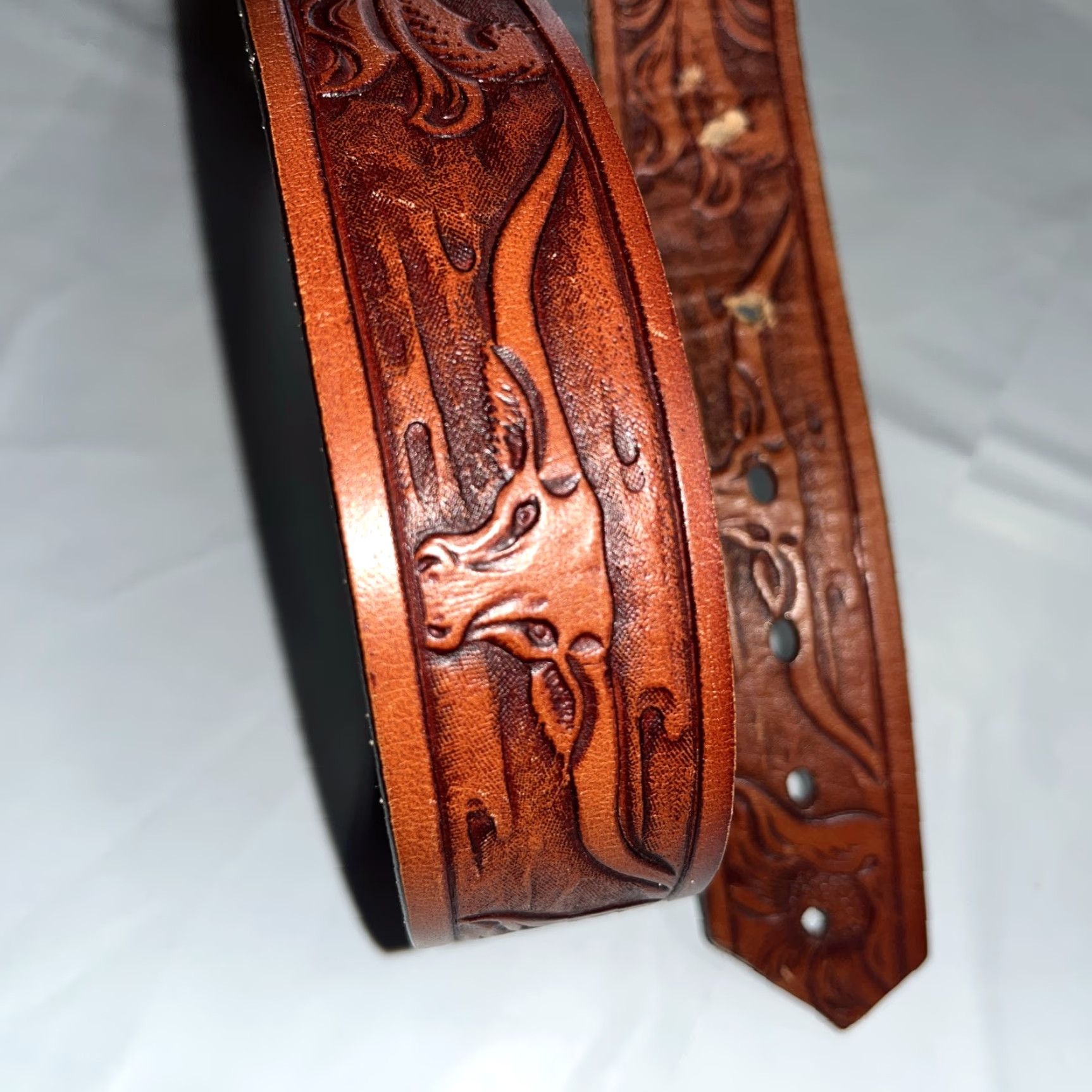 Vintage VINTAGE Western 3D Embossed LEATHER BELT 35-40” Silver Buckle Unisex Adults Brown 1.5” Leather Belt Buckle Western 50/120 Genuine Leather Handmade Size ONE SIZE - 3 Thumbnail