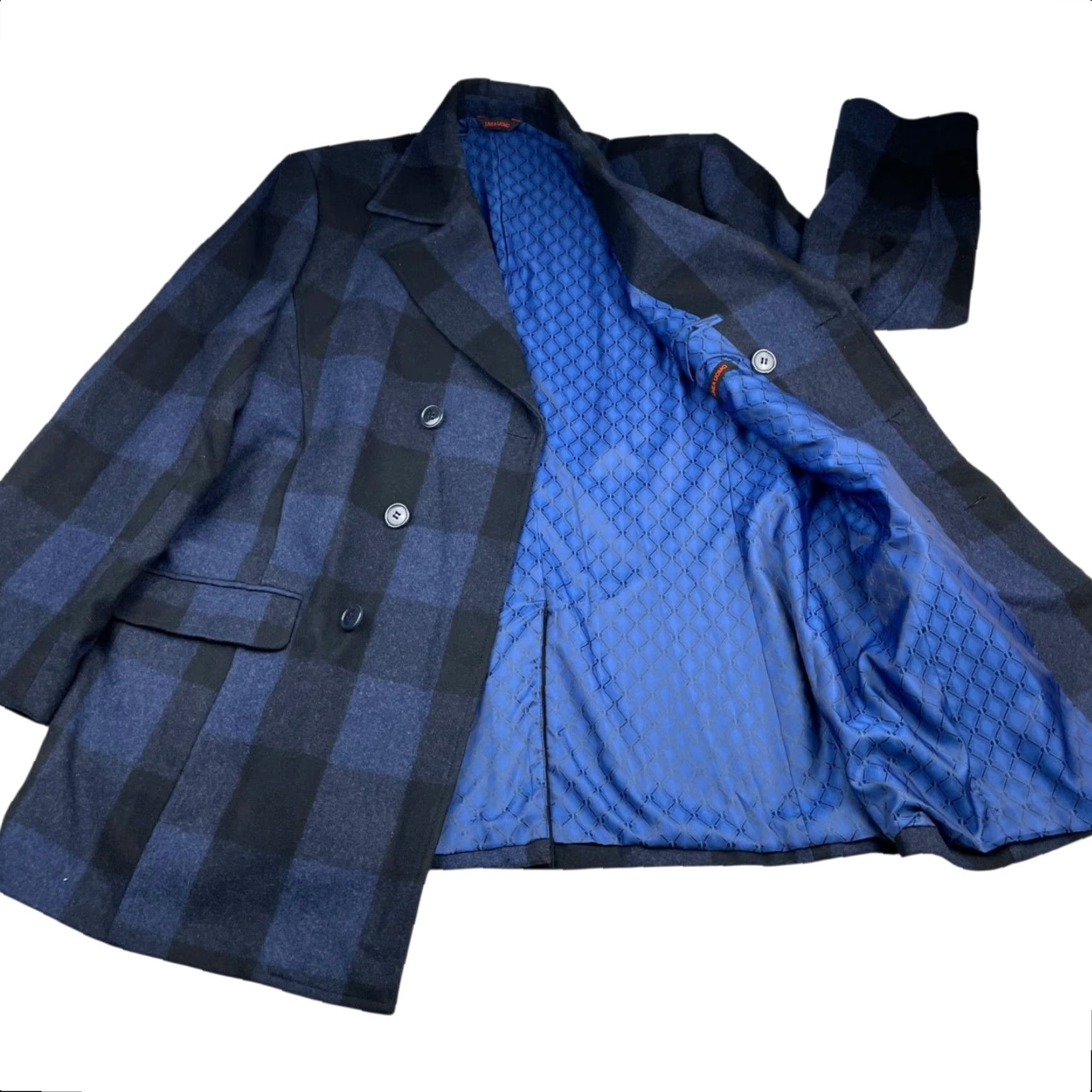 Doublet Linea Uomo Coat Mens Pea Coat Wool Flannel Double Breasted Plaid 46L Navy Blue Black 6-button Regular Mens Size US S / EU 44-46 / 1 - 3 Thumbnail