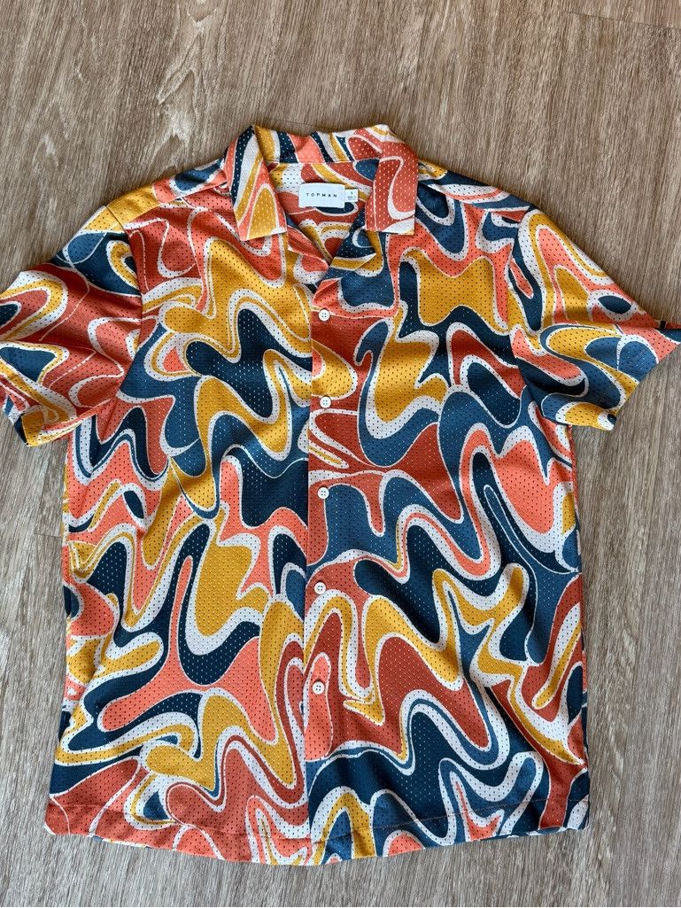 Topman Topman airtex swirl print shirt in orange and blue Size US S / EU 44-46 / 1 - 2 Thumbnail