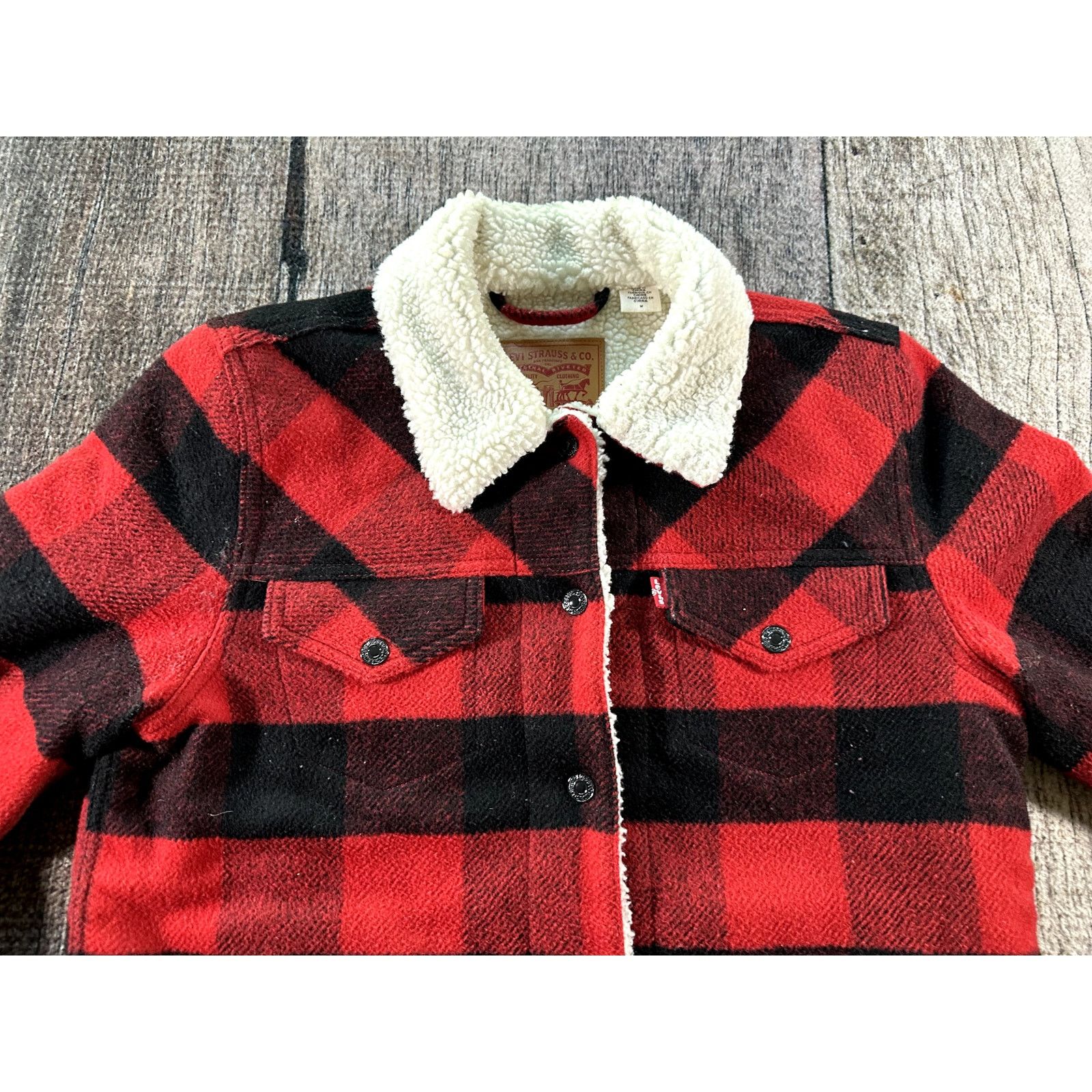 Levi's Levis Womens Med Boyfriend Jacket Plaid Flannel Sherpa Lined Size M / US 6-8 / IT 42-44 - 2 Thumbnail