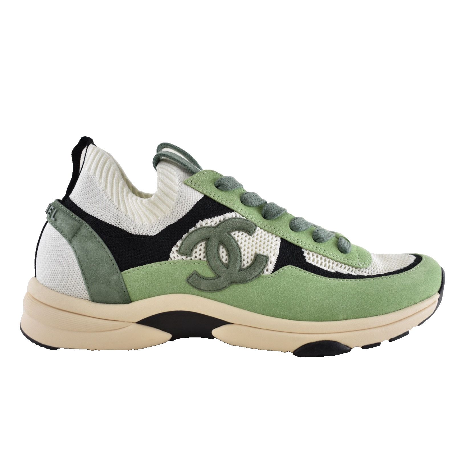 Green White Black Suede Knit CC Logo Low Trainer Sneaker 11