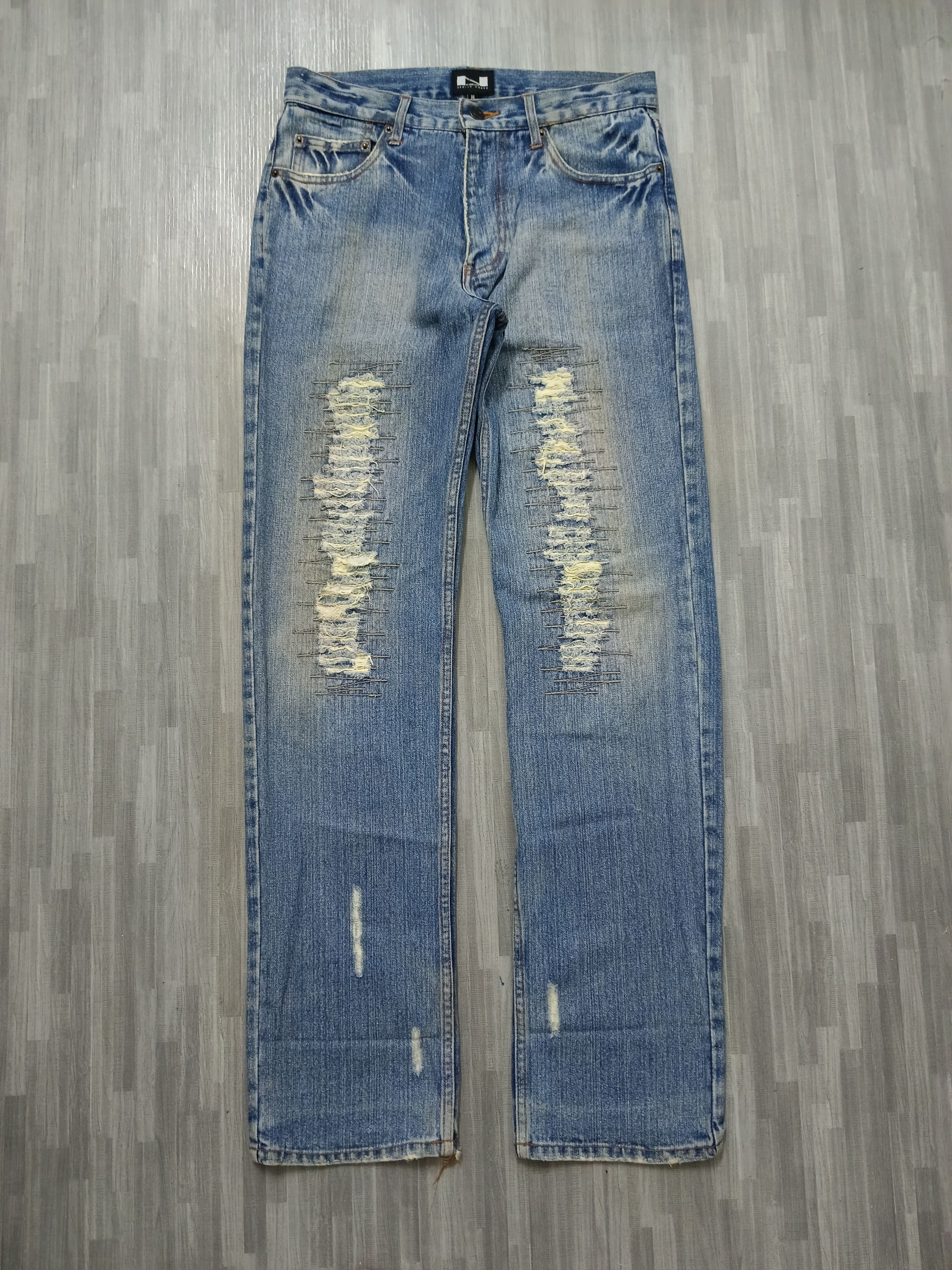 Japanese Brand DISTRESSED PACTHWORK NYLAUS DENIM PANTS Size US 31 - 2 Thumbnail