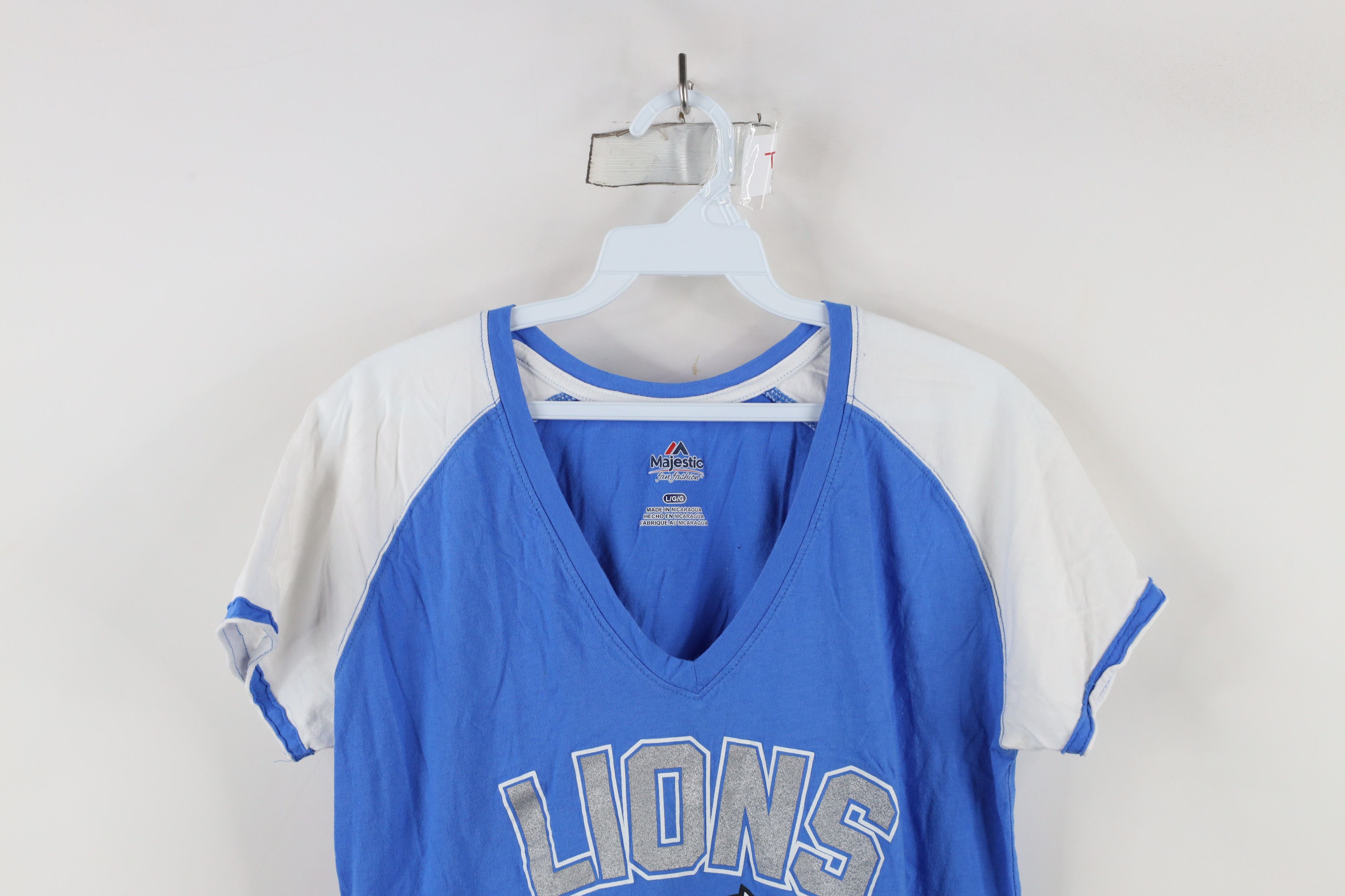 Majestic × Vintage Vintage Y2K Majestic Detroit Lions Football T-Shirt Blue Size L / US 10 / IT 46 - 2 Thumbnail