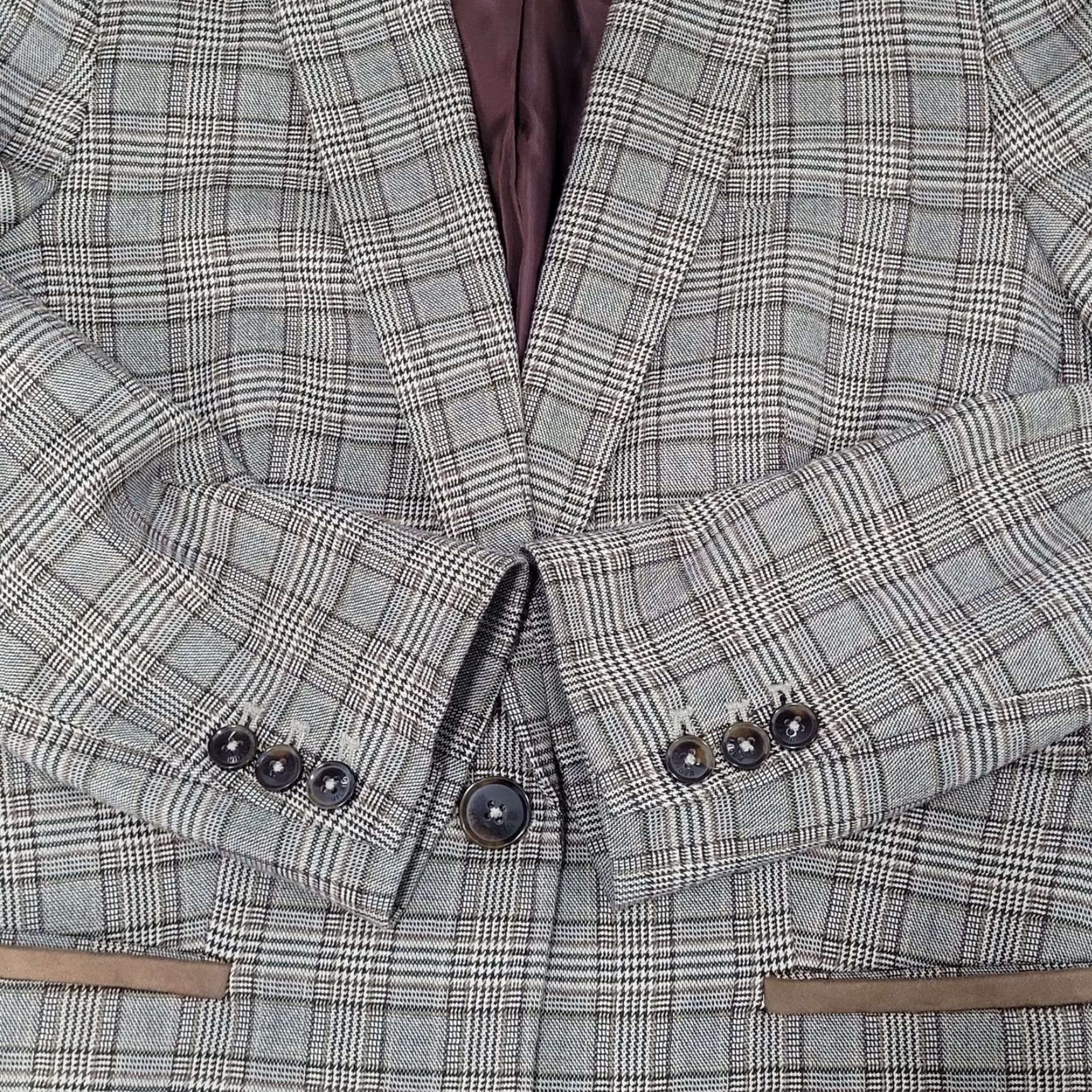 VINTAGE Tommy Hilfiger Brown Houndstooth Check Elbow Patches Peak Blazer Jacket Size 6