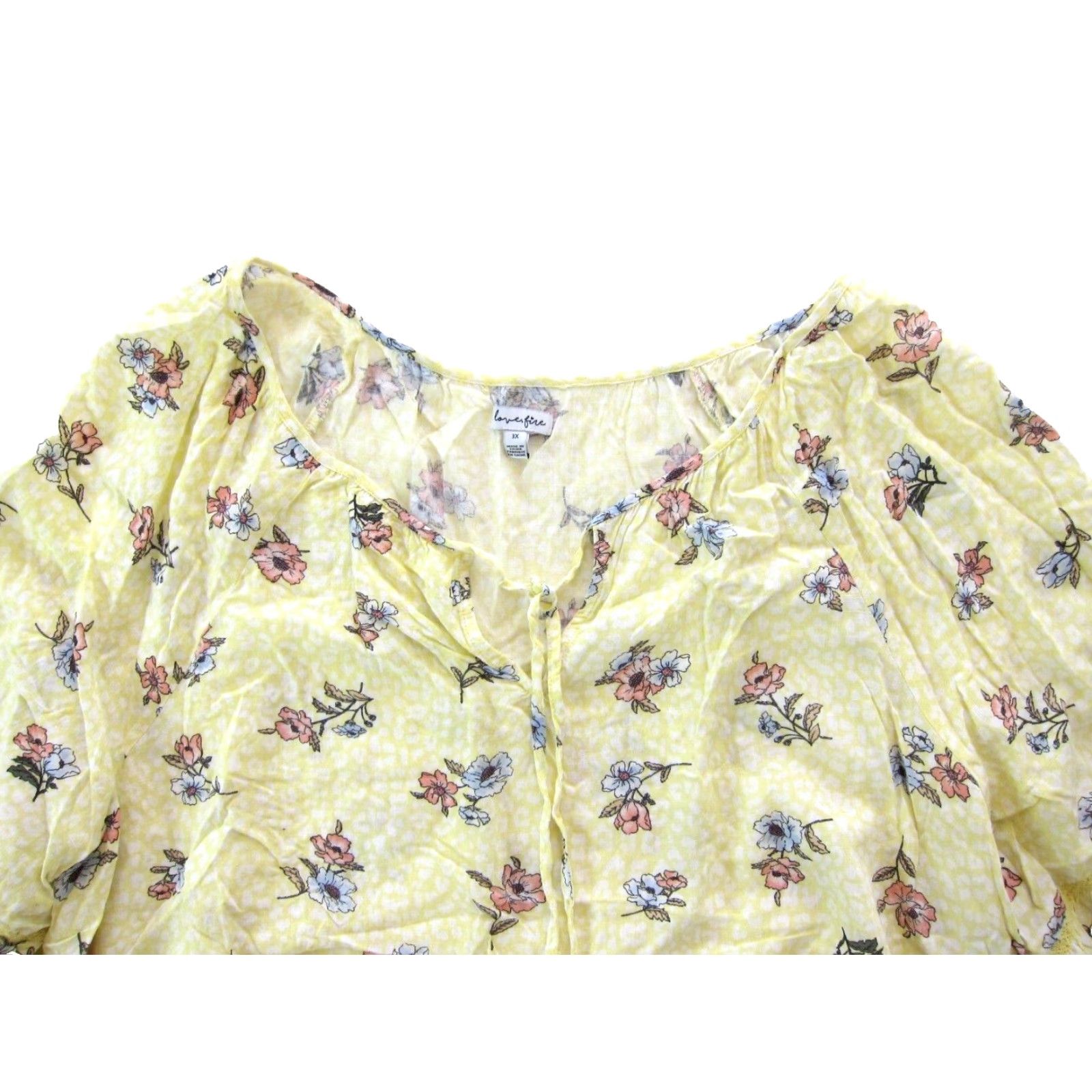 Vintage Love, Fire Dress Kaftan 3/4 Sleeve Smock Peasant Dress 3X Yellow Rayon Floral V-Neck Tie 27" pit to pit 66" waist Womens Size XXL / US 16-18 / IT 52-54 - 4 Thumbnail