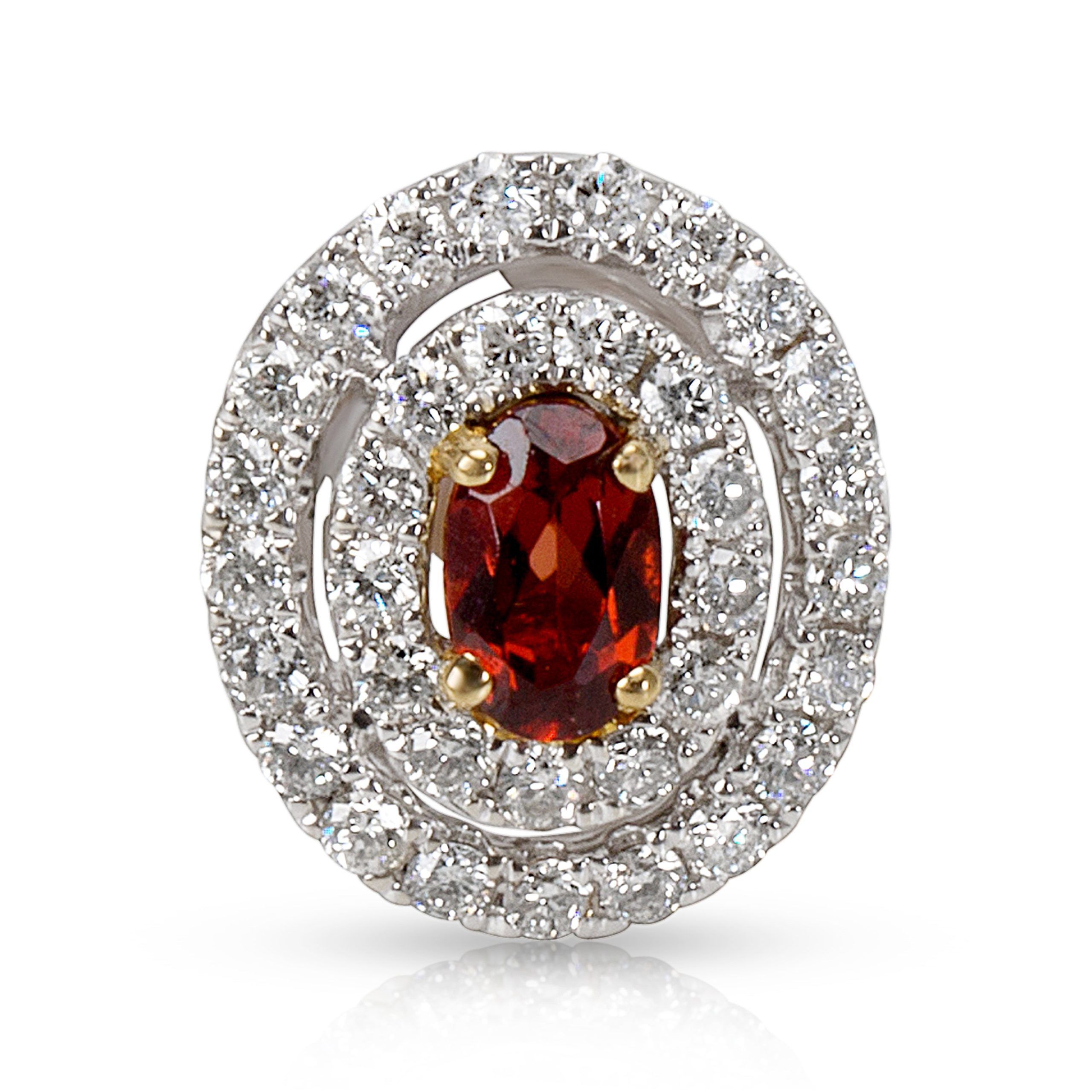image of Tiffany Co Diamond Halo Pendant With Oval Garnet Center (0.30 Ctw) in Silver, Women's