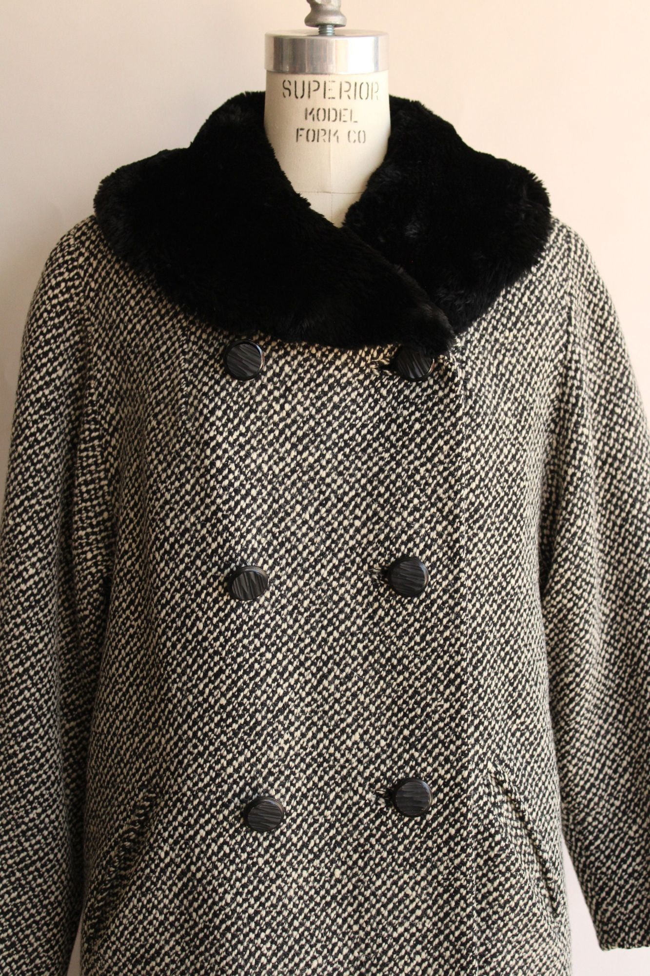 Bergdorf Goodman Vintage 1950s Coat, Bergdorf Goodman Black and White Tweed W Size L / US 10 / IT 46 - 9 Thumbnail