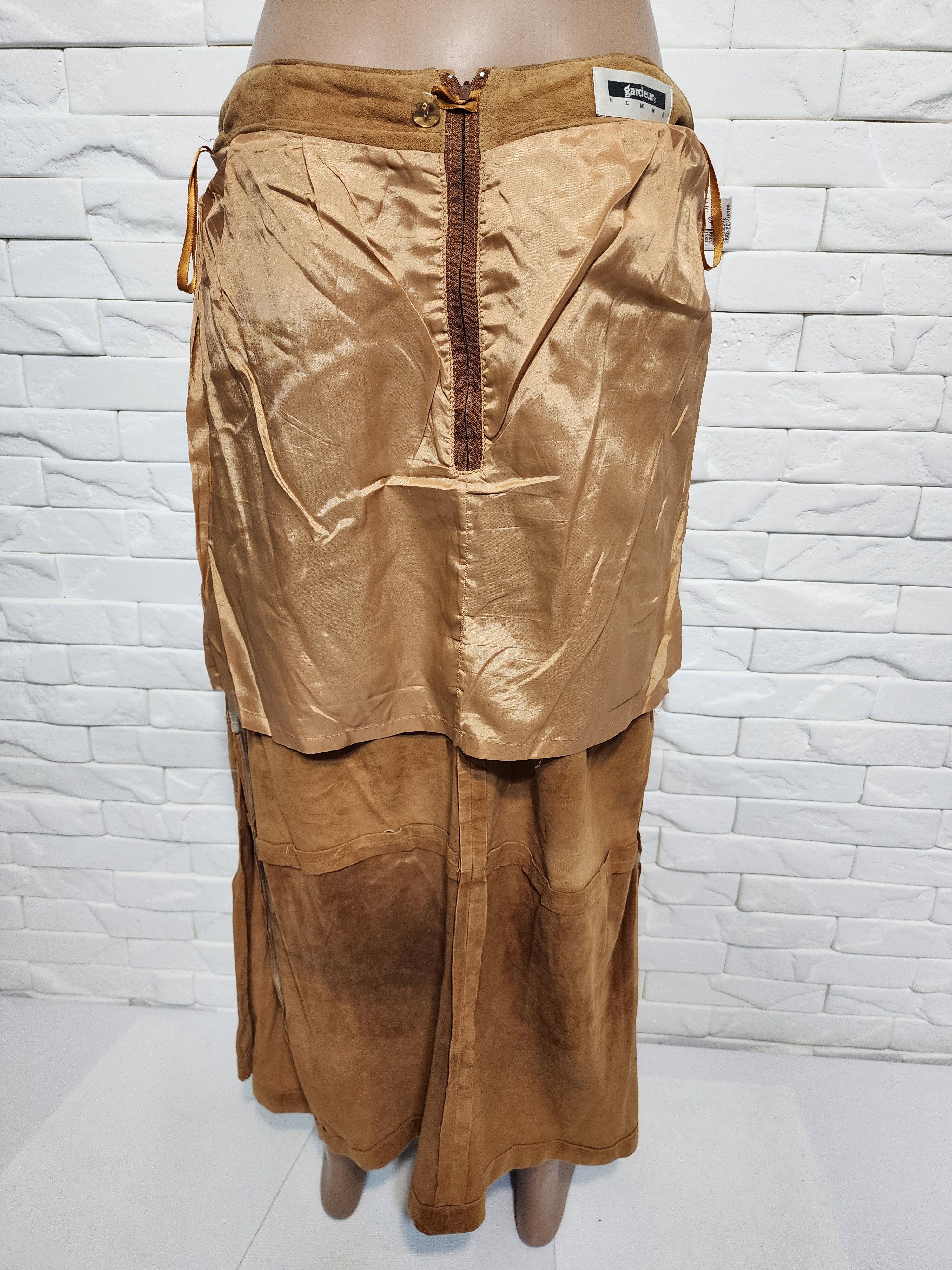 Genuine Leather Brown Suede Leather Skirt Size 33" - 7 Thumbnail