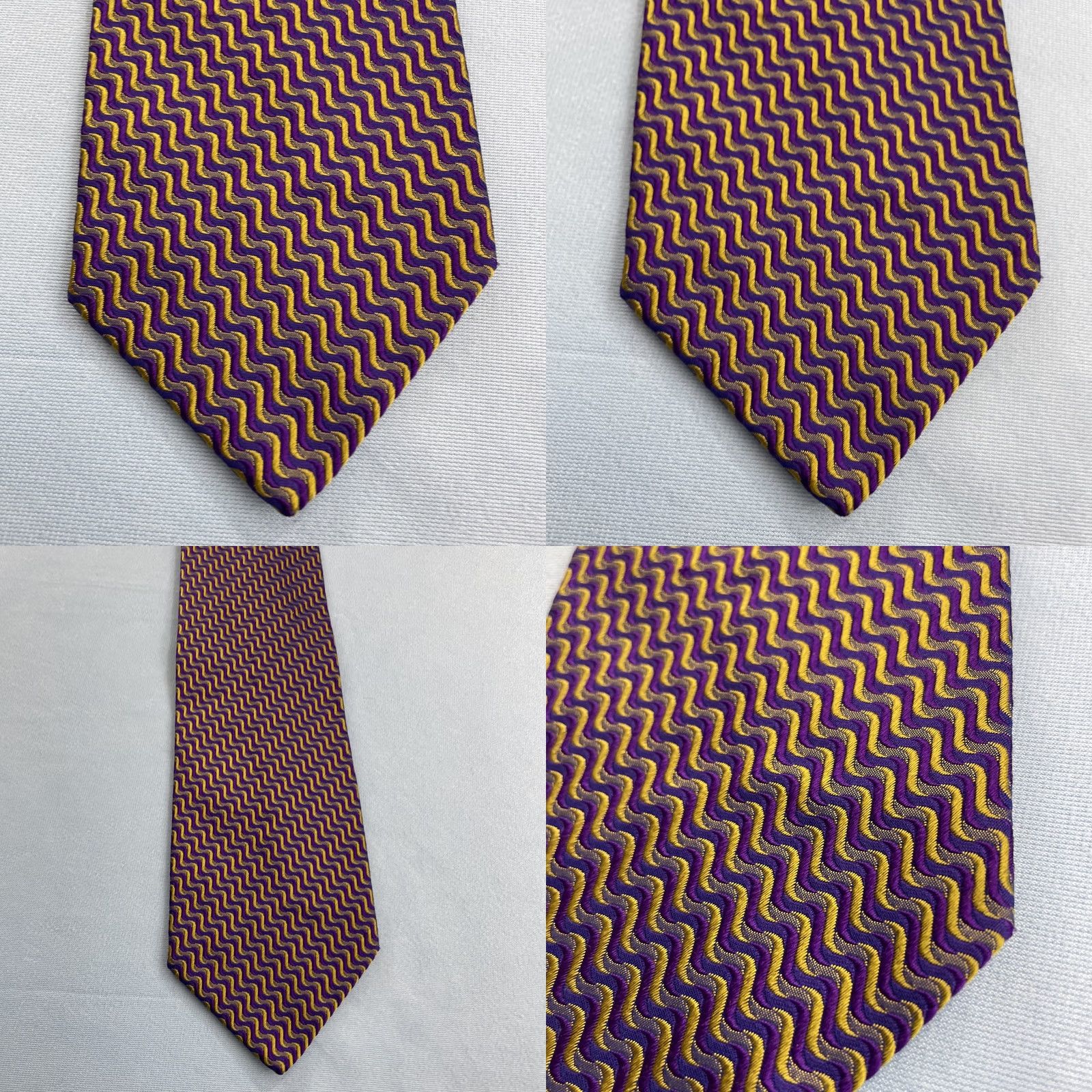 Vintage VINTAGE Pavone Geometric Optical Illusion Purple Yellow Wave Tie Italian Woven Silk 4x58 Men Silk Necktie Size ONE SIZE - 8 Thumbnail