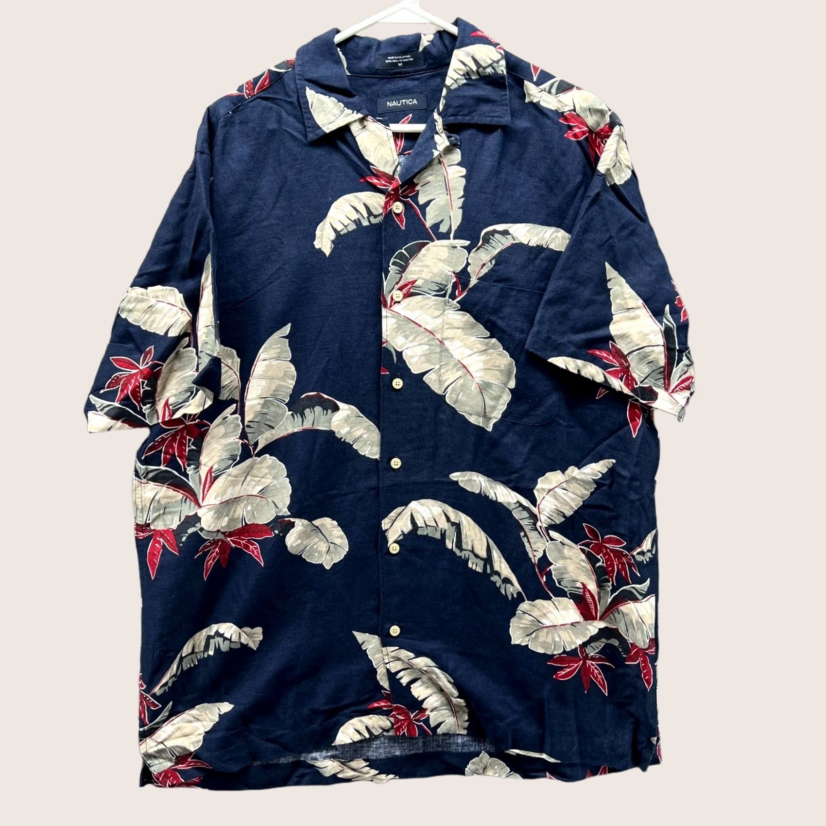 Nautica VINTAGE Nautica Shirt Mens M Blue Red Floral Linen Button-Down Collar Short Sleeve Button-Up Casual Formal Workwear 46 in Chest Mens Regular - Size US M / EU 48-50 / 2 - 1 Thumbnail