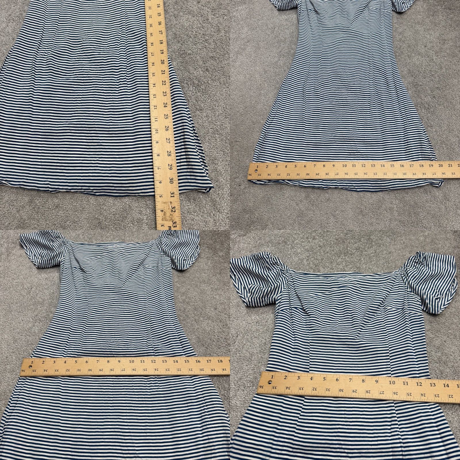 Bebe BeBe Womens Mini Dress Off Shoulder Puff Sleeve 4 Blue White Striped Stretch Size S / US 4 / IT 40 - 9 Thumbnail