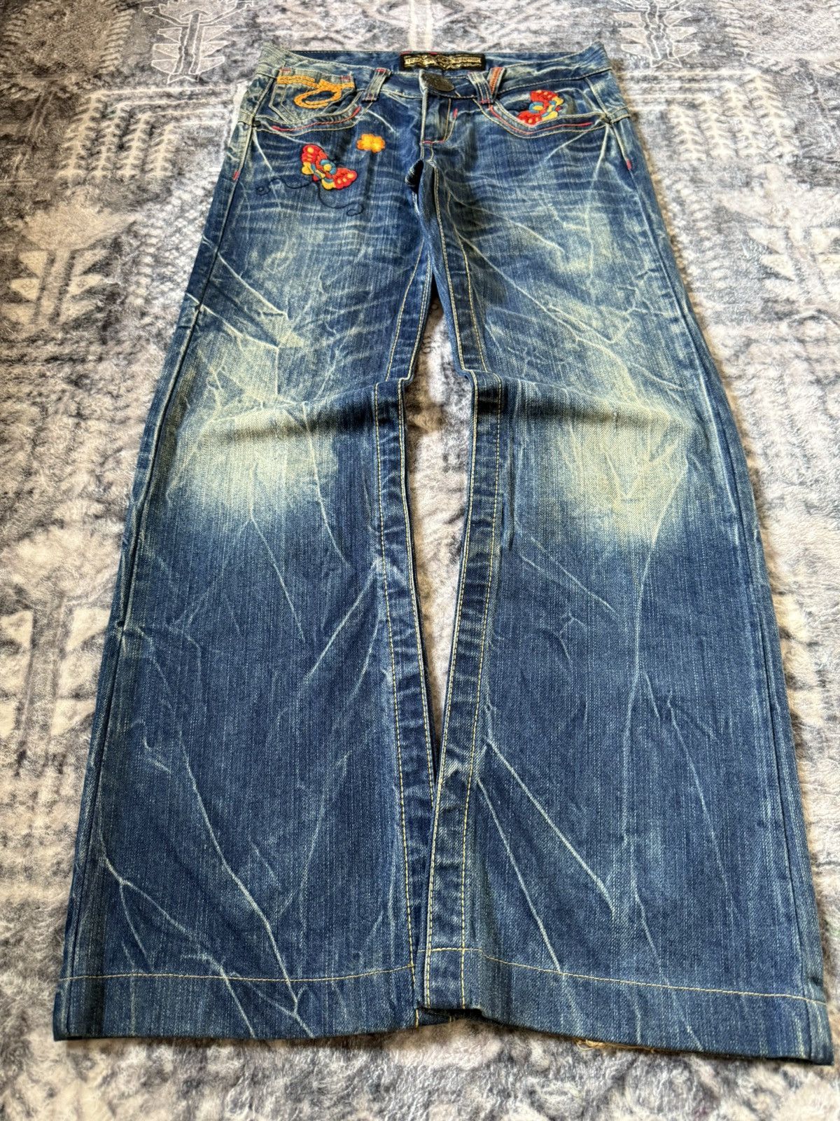 Hysteric Glamour Studio R.P Embroidered Bold Stitched Wide Flared Jeans Size US 28 / EU 44 - 2 Thumbnail