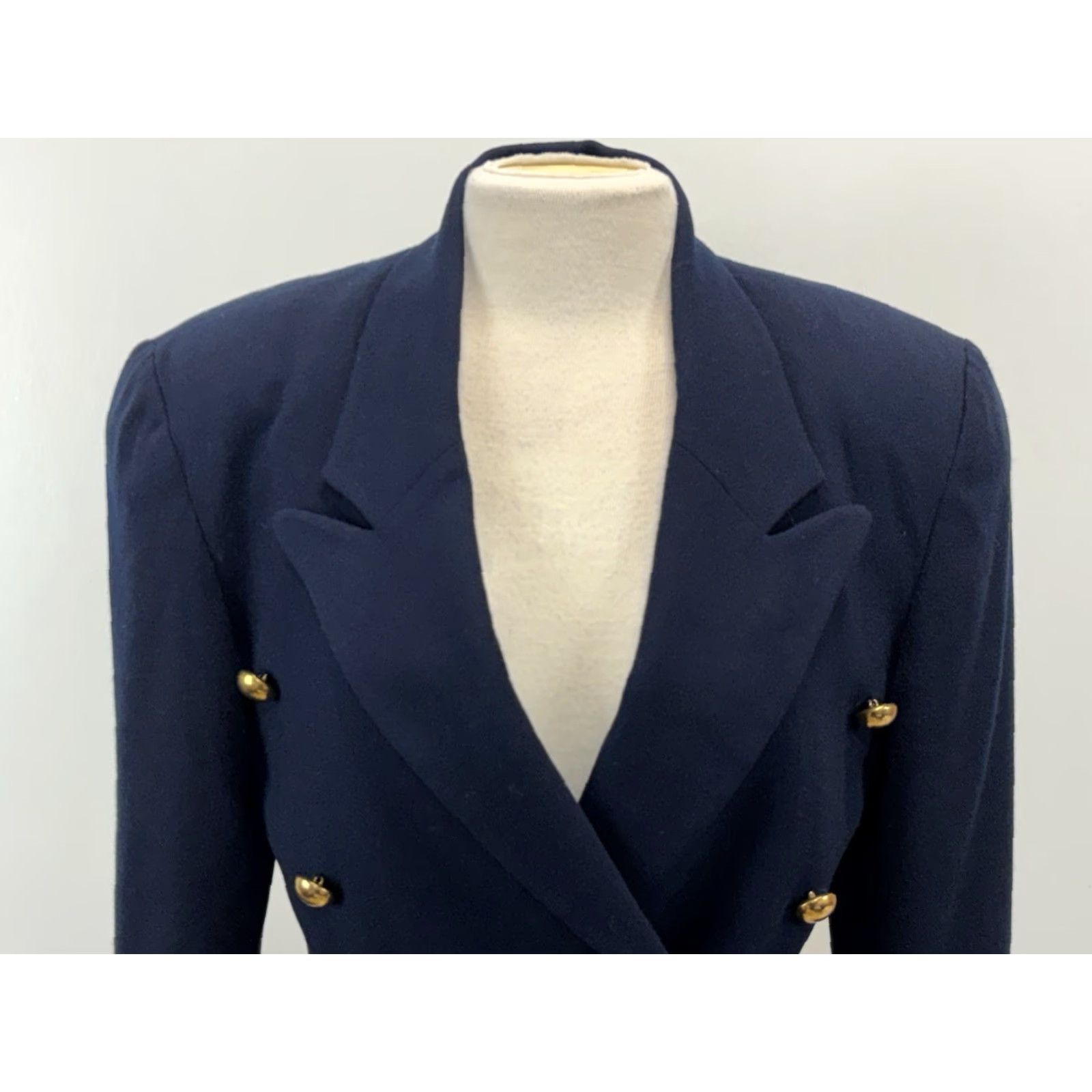 Ann Taylor VINTAGE Ann Taylor Wool Blazer Jacket 90s Double Breasted Military Style Women's 4 Navy Blue Gold Buttons Size S / US 4 / IT 40 - 5 Thumbnail