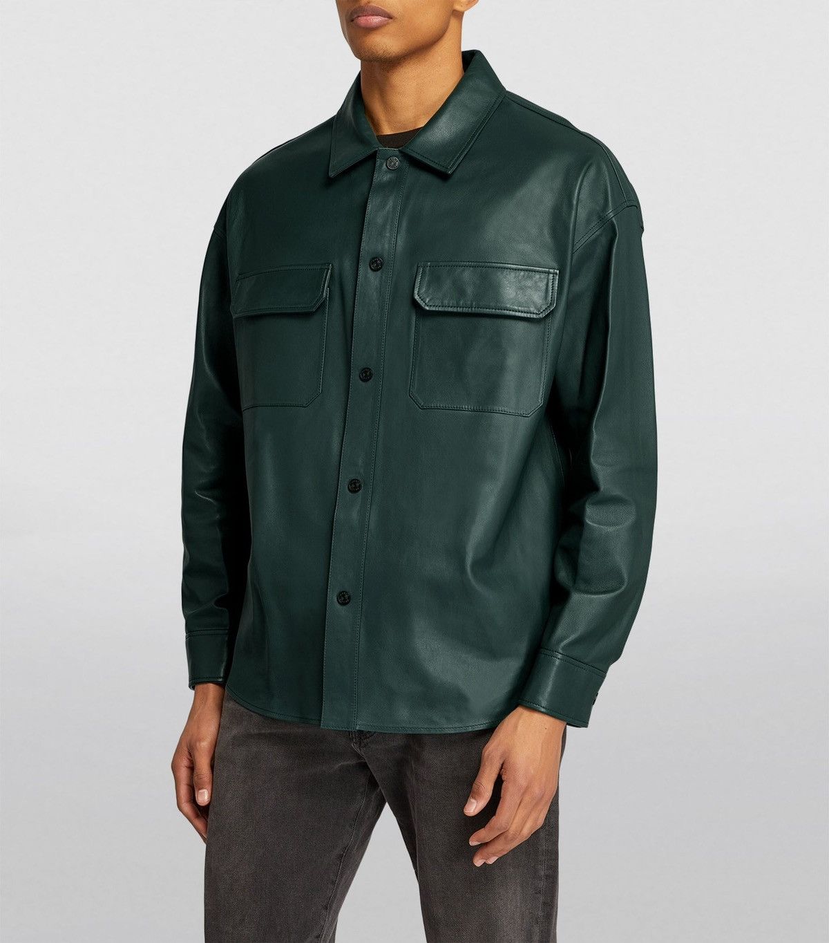 Frame !DS! SS23 Frame Dark Green Leather Shirt Jacket Size US M / EU 48-50 / 2 - 4 Thumbnail