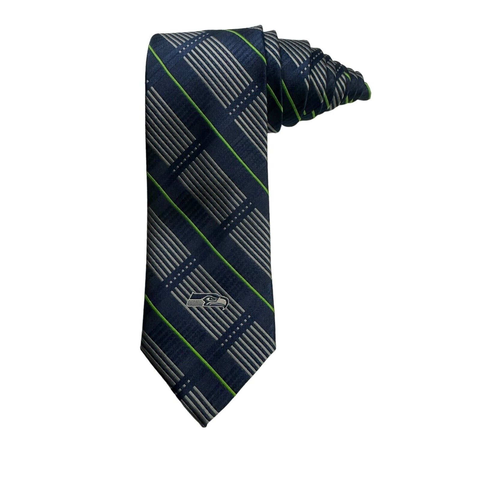 NFL NFL Seattle Seahawks Striped Embroidered Mascot Necktie Size ONE SIZE - 1 Thumbnail