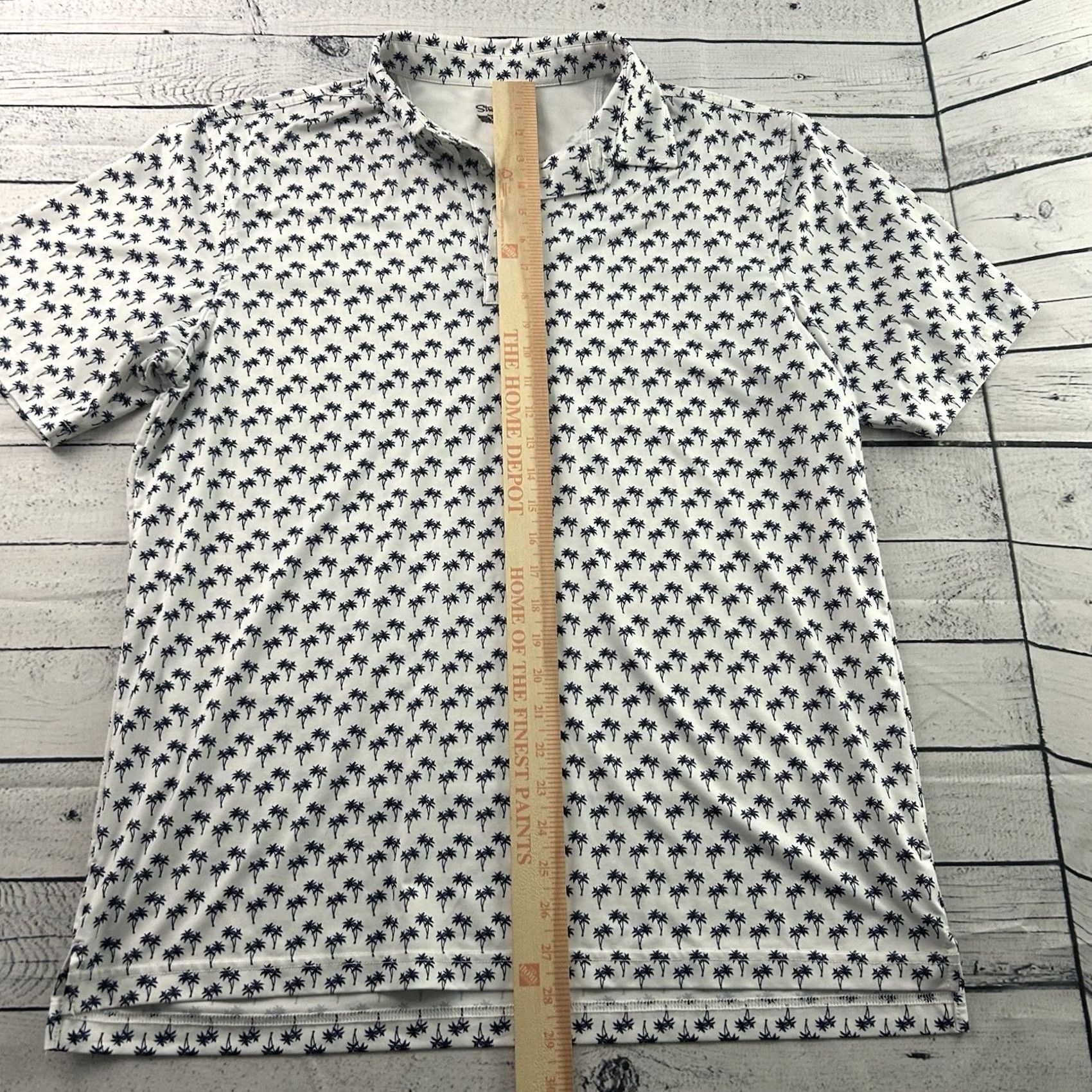 Vintage Straight Down Palm Tree Short Sleeve Golf Polo Shirt Men's M White Blue Size US M / EU 48-50 / 2 - 3 Thumbnail
