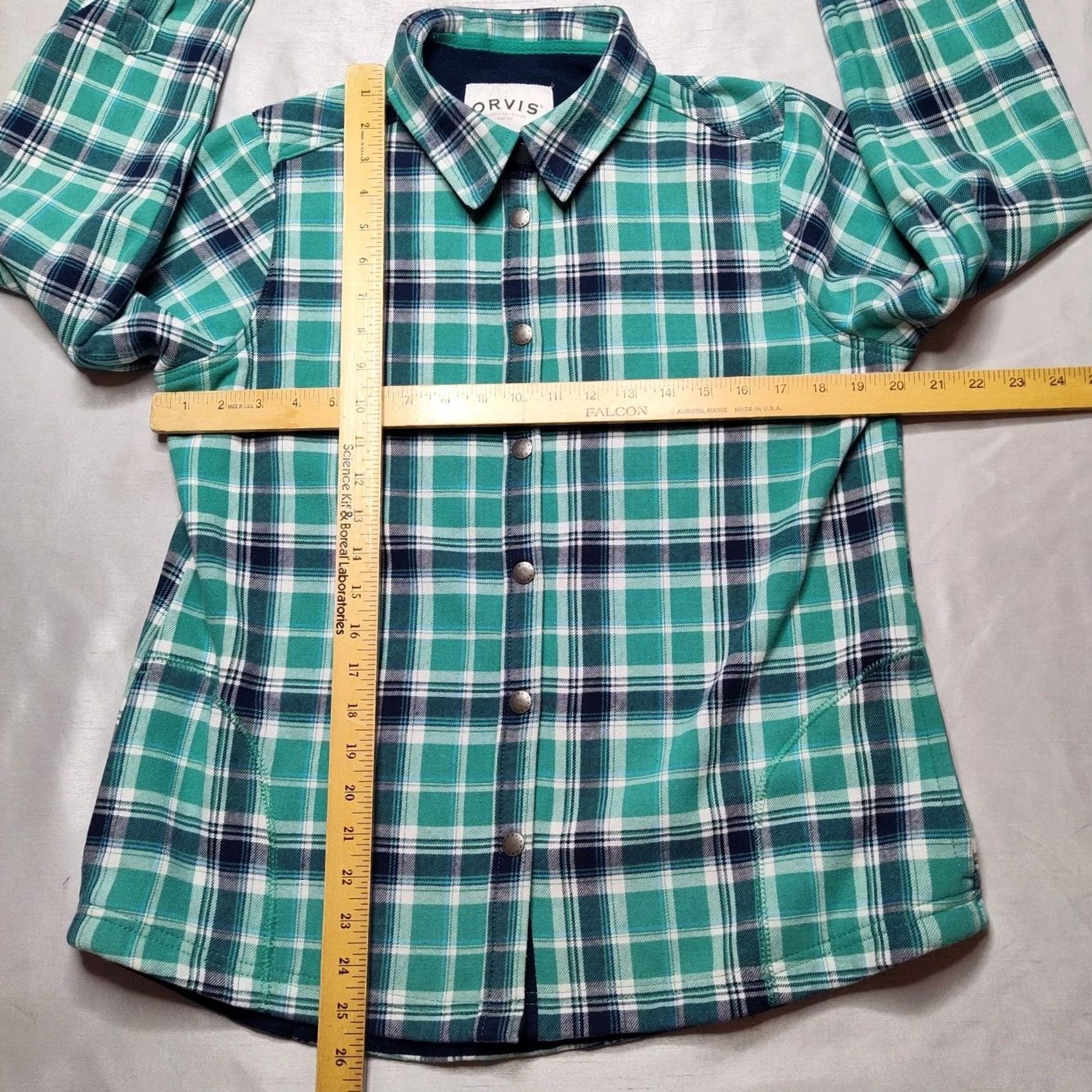 Orvis VINTAGE ORVIS SHACKET Women's Medium Green Plaid Fleece Lined Snap Button Shirt Size M / US 6-8 / IT 42-44 - 7 Thumbnail