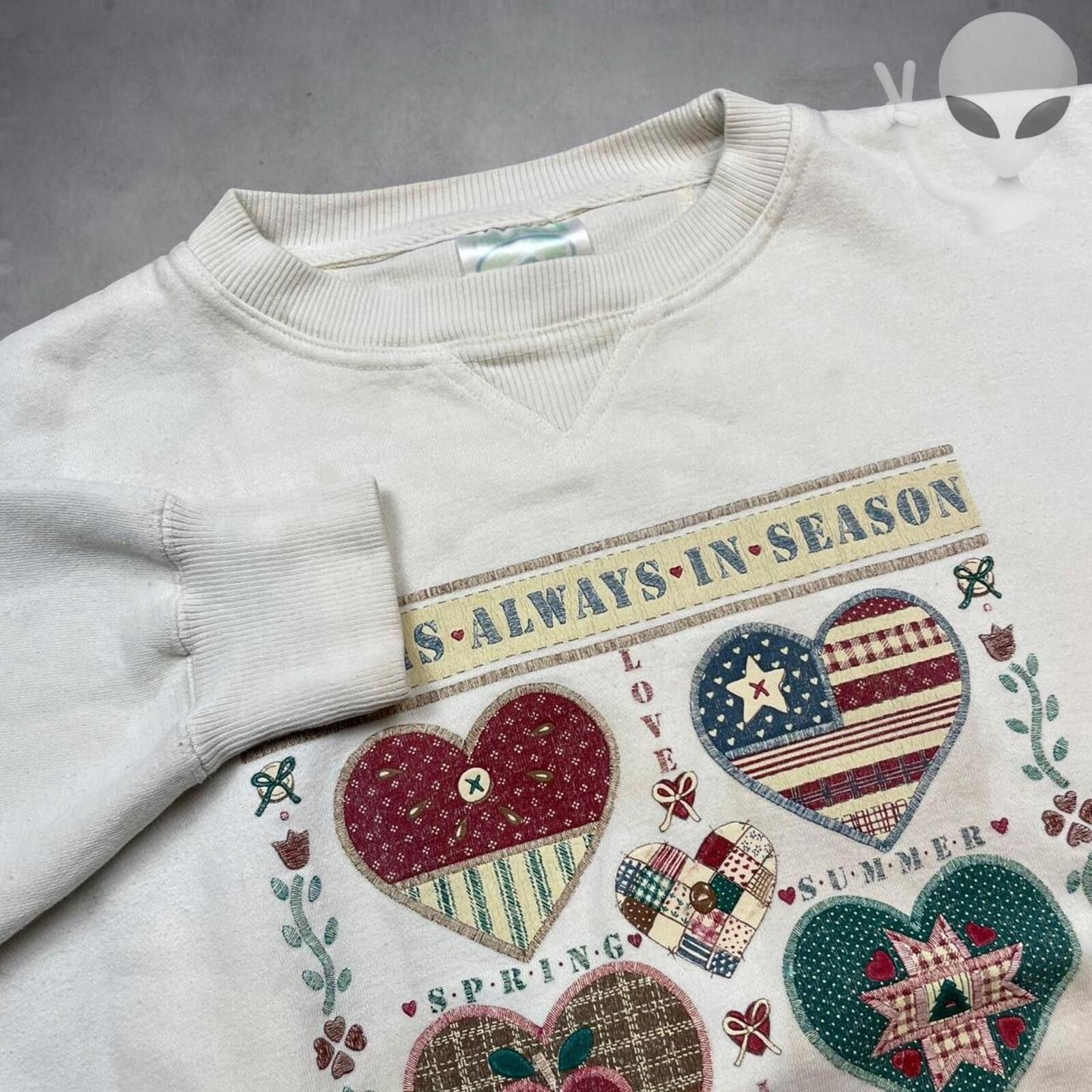 Vintage Vintage 80s Sweater XL Cream USA Love Patchwork Pullover Size US XL / EU 56 / 4 - 4 Thumbnail
