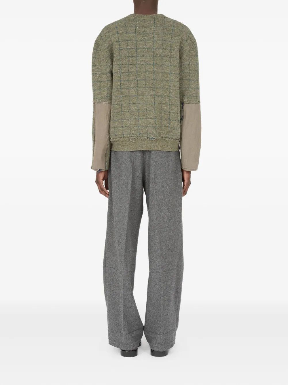 Maison Margiela o1w1db10526 V-neck Grid-pattern Wool Sweater in Olive Green Size US S / EU 44-46 / 1 - 3 Thumbnail