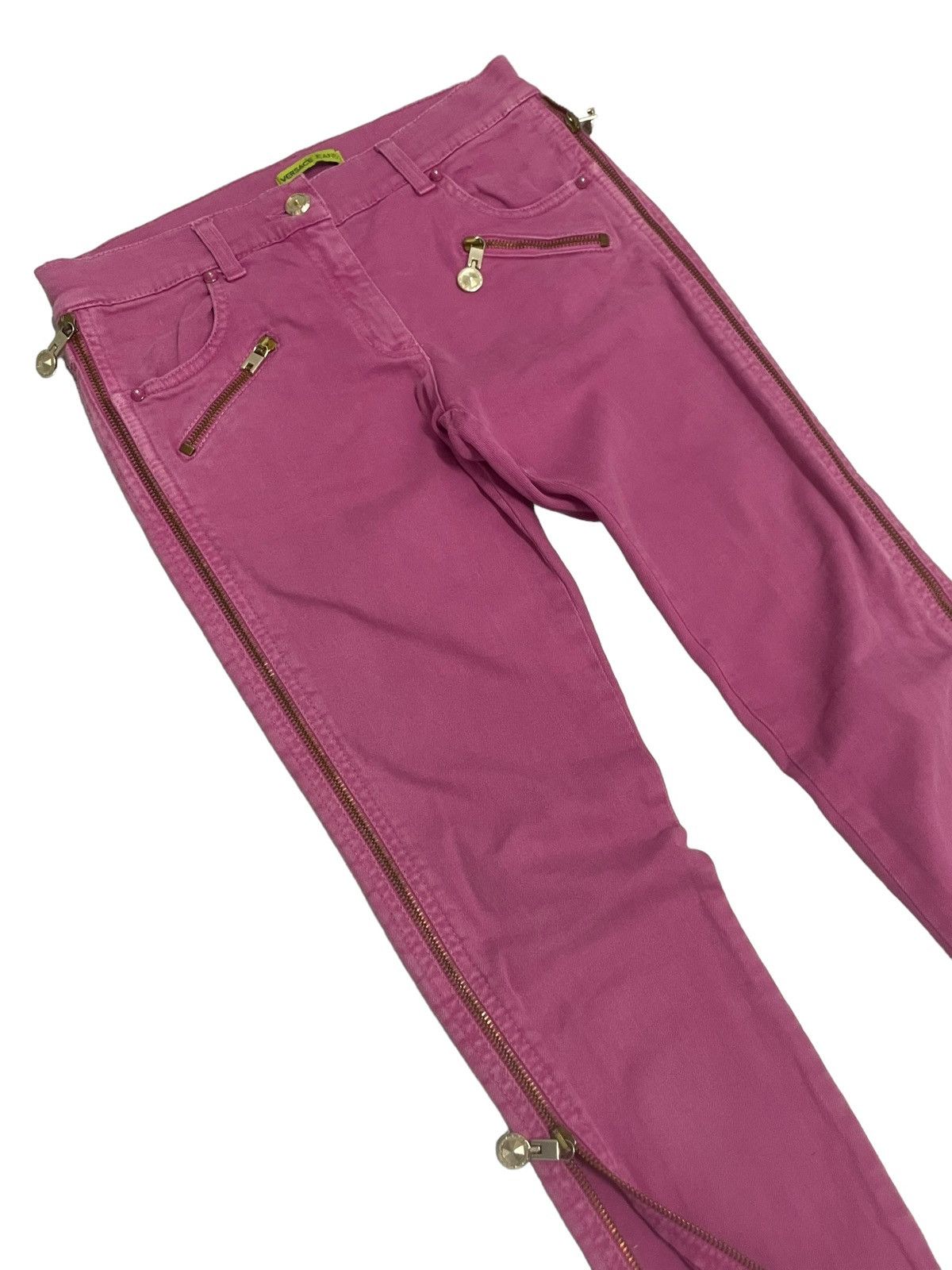 Versace Cross Zip Up Zipper Pink Pants