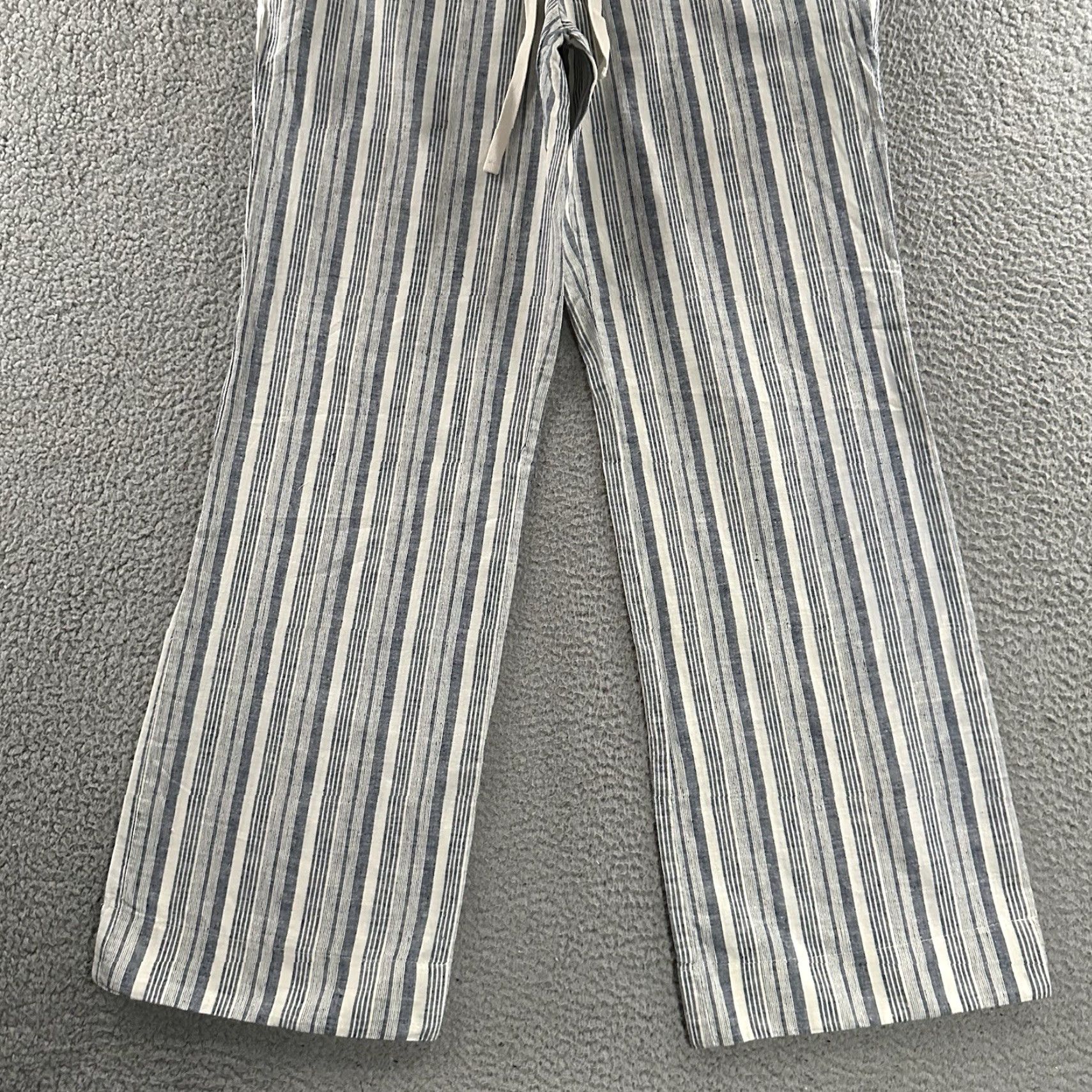 Ann Taylor Womens Pants Dress Pants Wide-Leg Linen Blend High Rise  Multicolor Blue White Striped