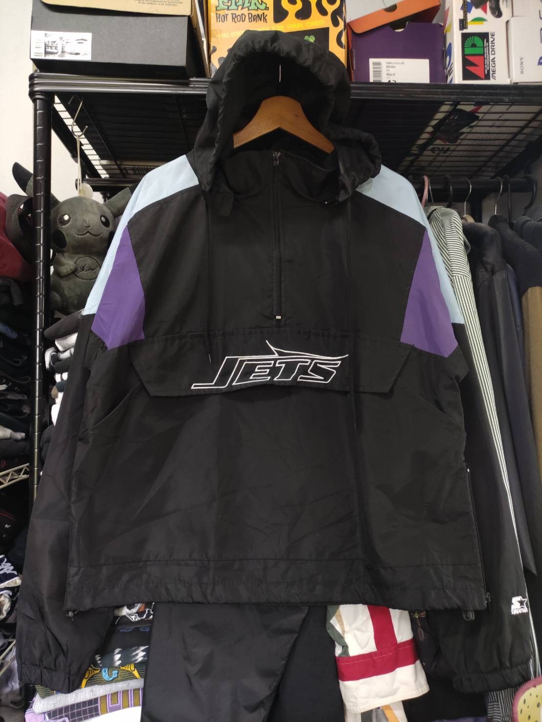 NFL Vtg New York Jets Pullover Half Zip Detachable Hoodie jacket Size US L / EU 52-54 / 3 - 1 Thumbnail