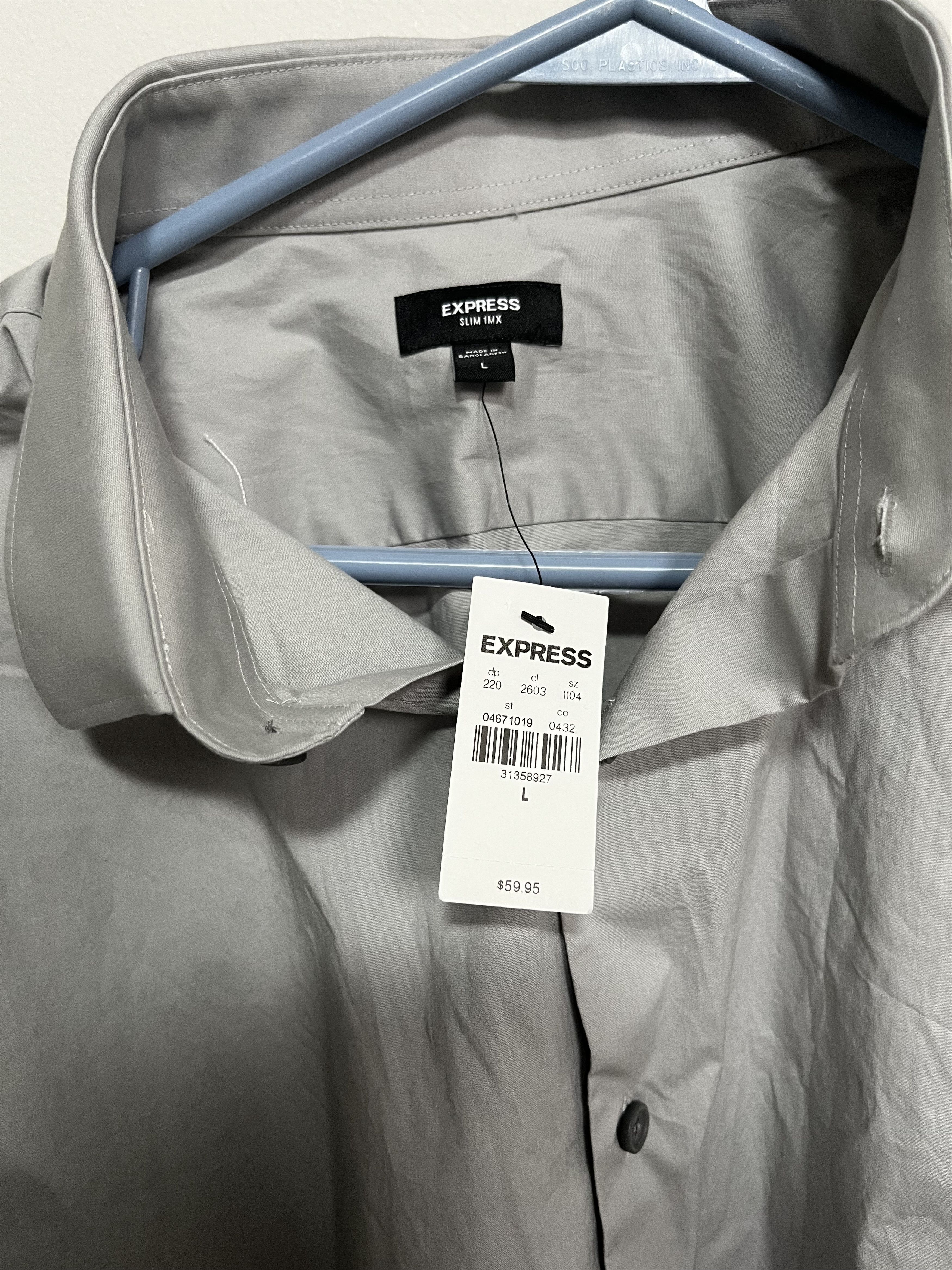 Express Express Slim 1MX Stretch Dress Shirt - Gray (L) New Size US L / EU 52-54 / 3 - 3 Thumbnail