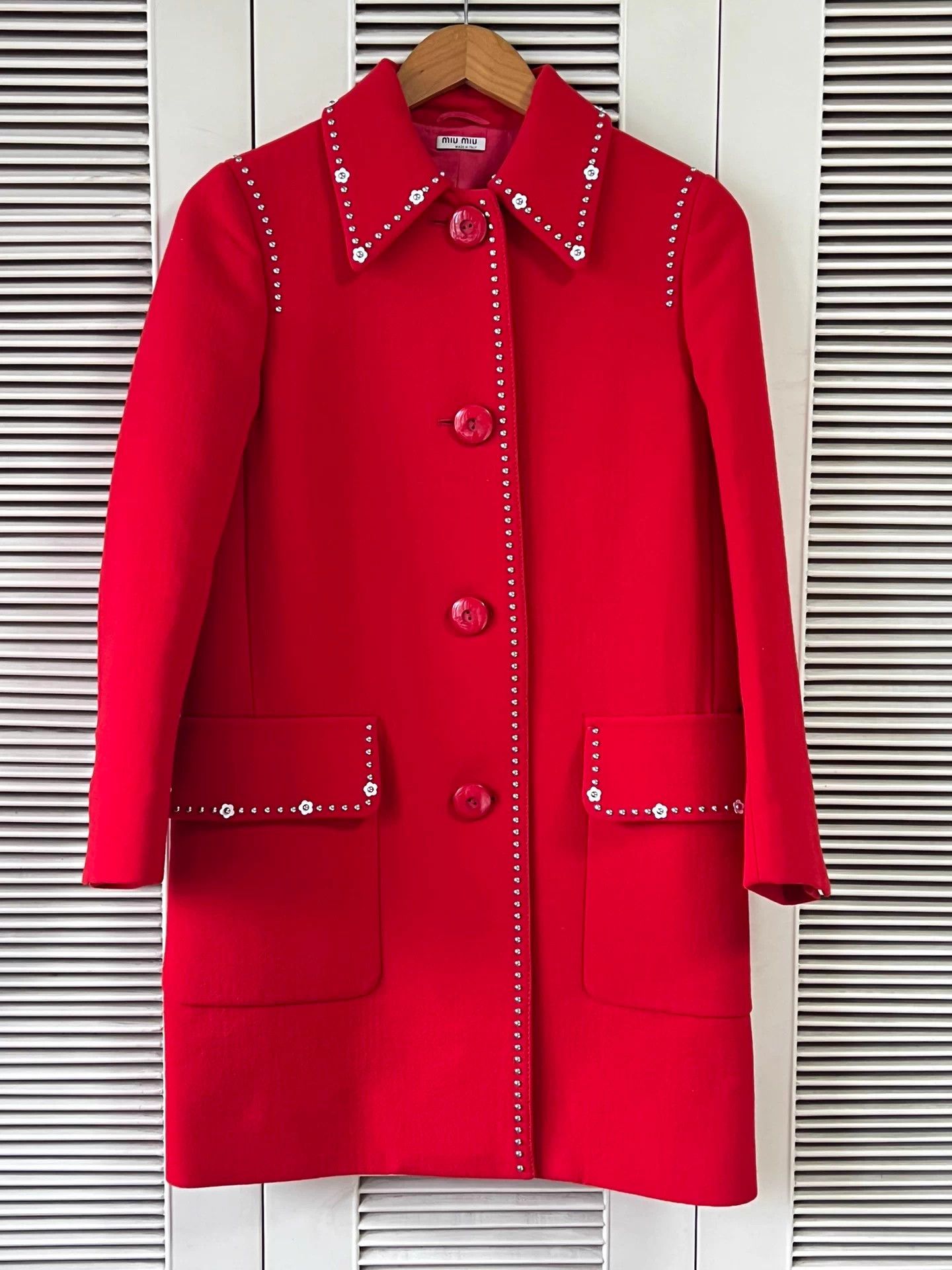 Miu Miu MIU MIU Women's Red Beaded Wool Coat IT 36 Size XS / US 0-2 / IT 36-38 - 1 Thumbnail