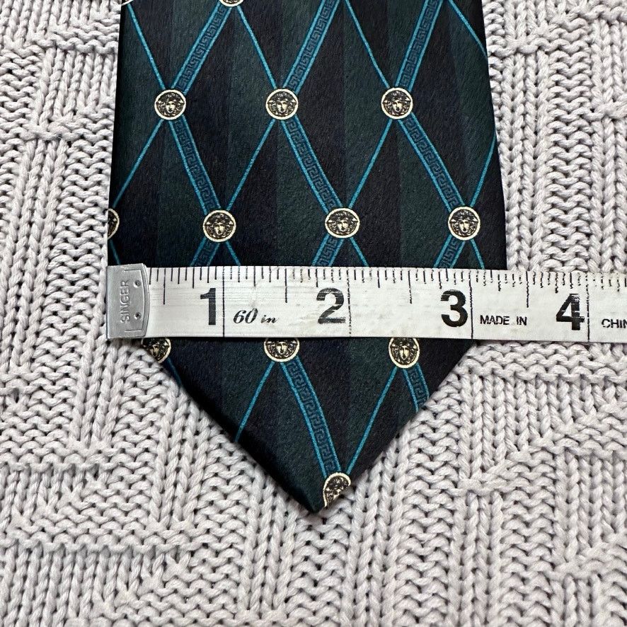 Versace Versace green and black medusa head plaid silk tie Size ONE SIZE - 7 Thumbnail