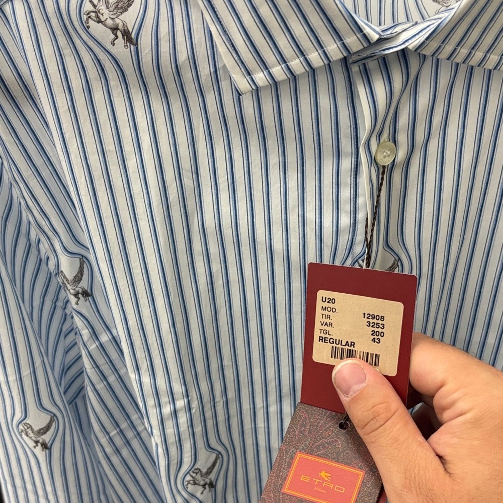 Etro NWT Etro White and Blue Patterned Dress Shirt Size 43 L Size US L / EU 52-54 / 3 - 4 Thumbnail