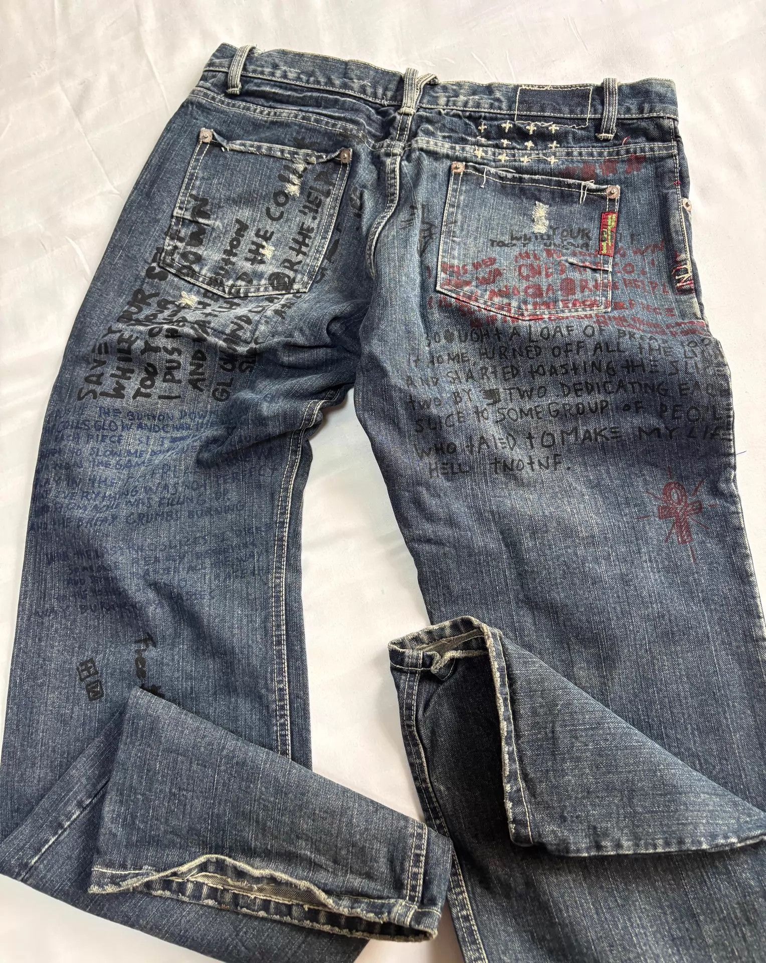 Y's Vintage JPN Denim Jeans Front/Back Graffiti Letter Print Size US 34 / EU 50 - 9 Thumbnail