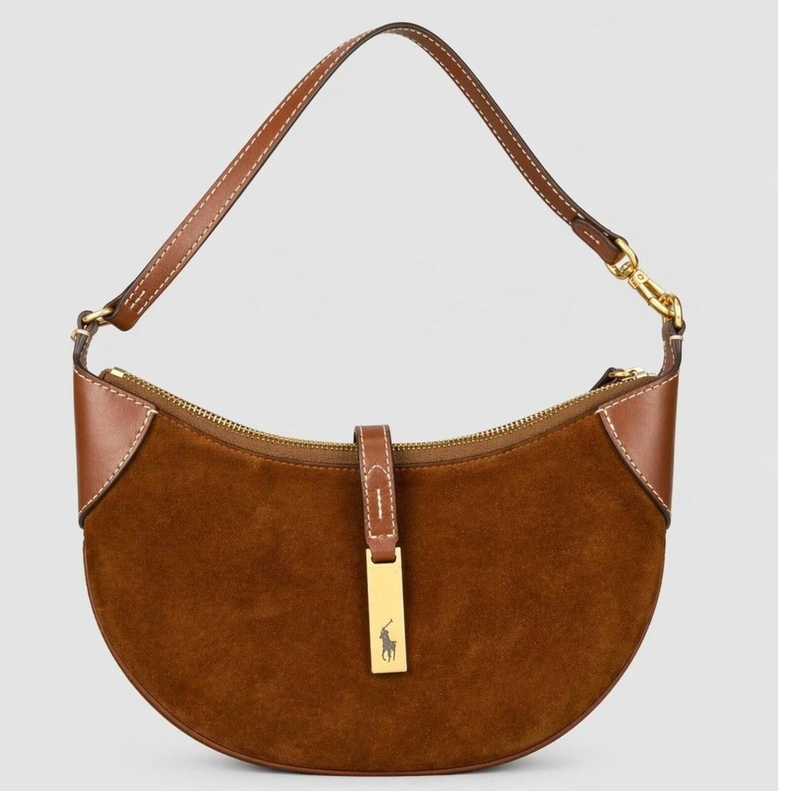 Polo Ralph Lauren Mini Polo ID Ralph Lauren Cinnamon Cuoio Suede Shoulder Bag Size ONE SIZE - 1 Thumbnail