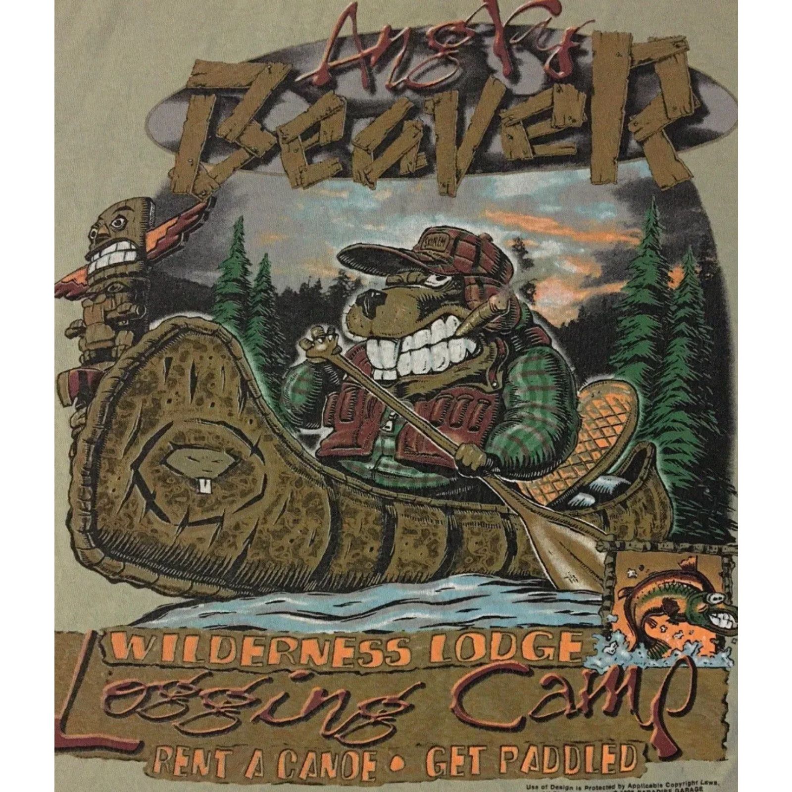 Vintage VINTAGE Angry Beaver Logging Camp Shirt XL Beige T-Shirt Men Bar 90s Funny Grunge Biker Nature USA USA Shirt Bears Beaver Logo Size US XL / EU 56 / 4 - 3 Thumbnail