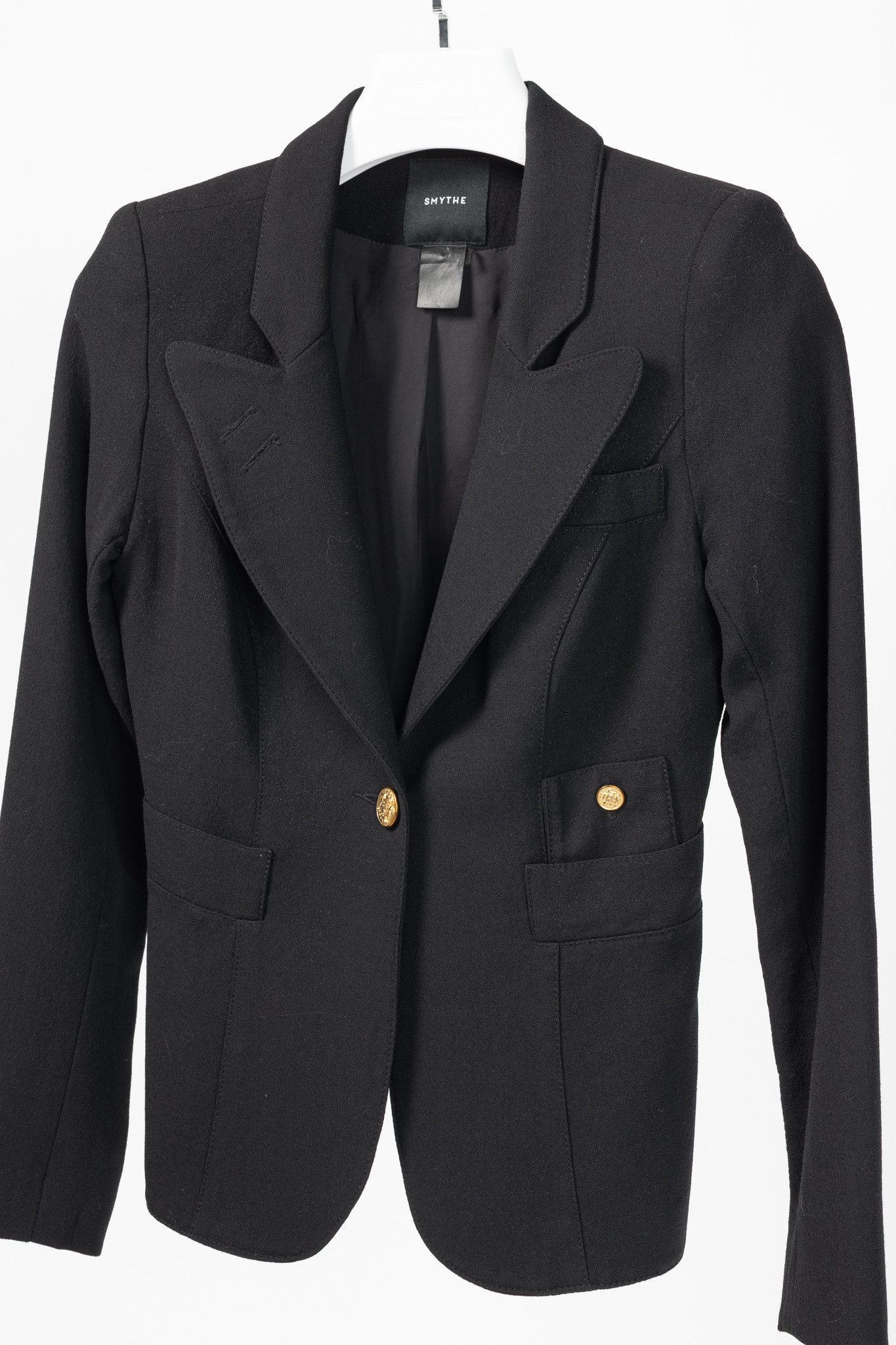 SMYTHE Smythe Duchess Black Single-Breasted Wool Blazer Size S / US 4 / IT 40 - 3 Thumbnail
