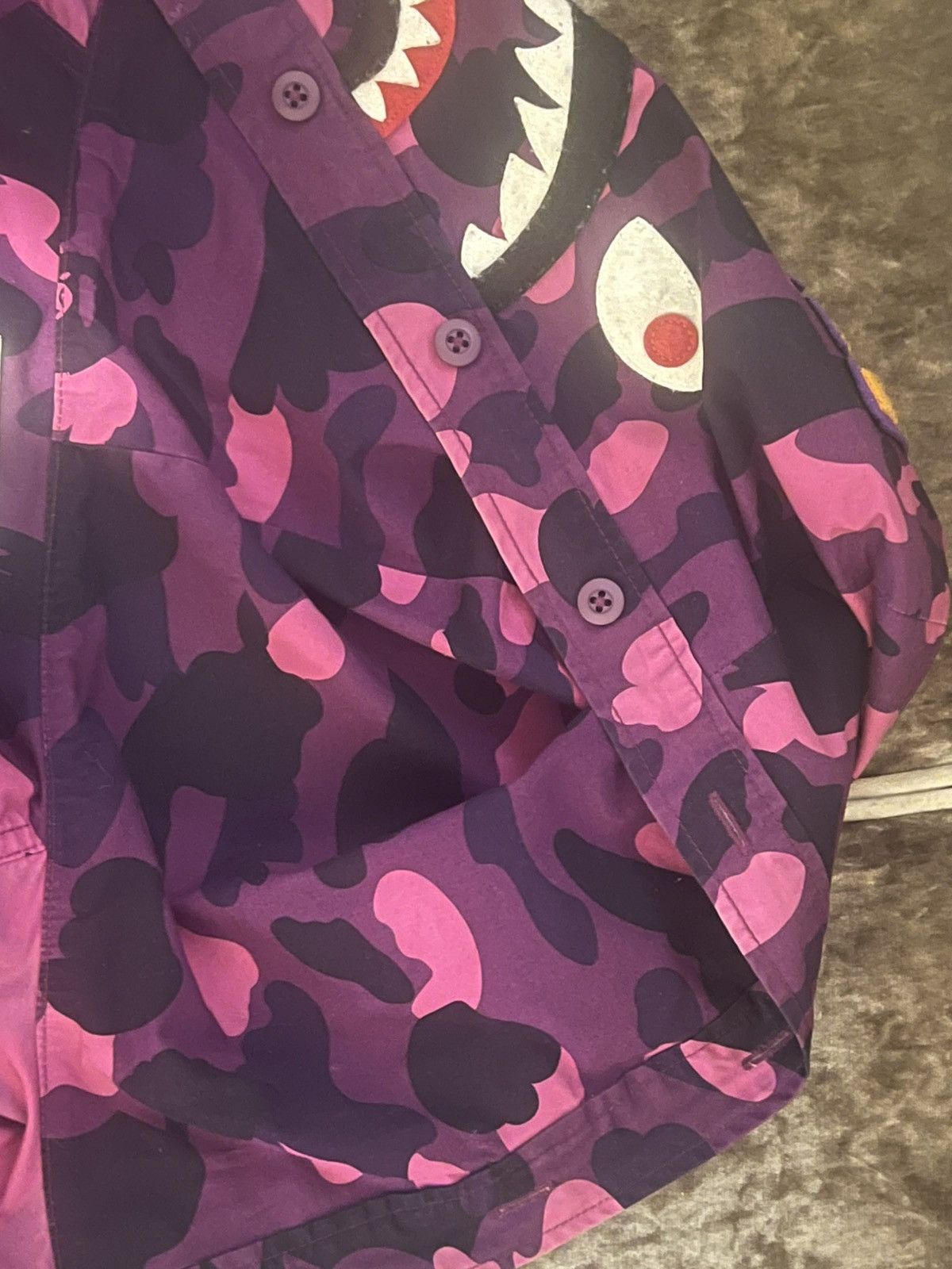 Bape Rare BAPE A Bathing Ape Purple Camo Shark Button Shirt Size US XL / EU 56 / 4 - 18 Thumbnail