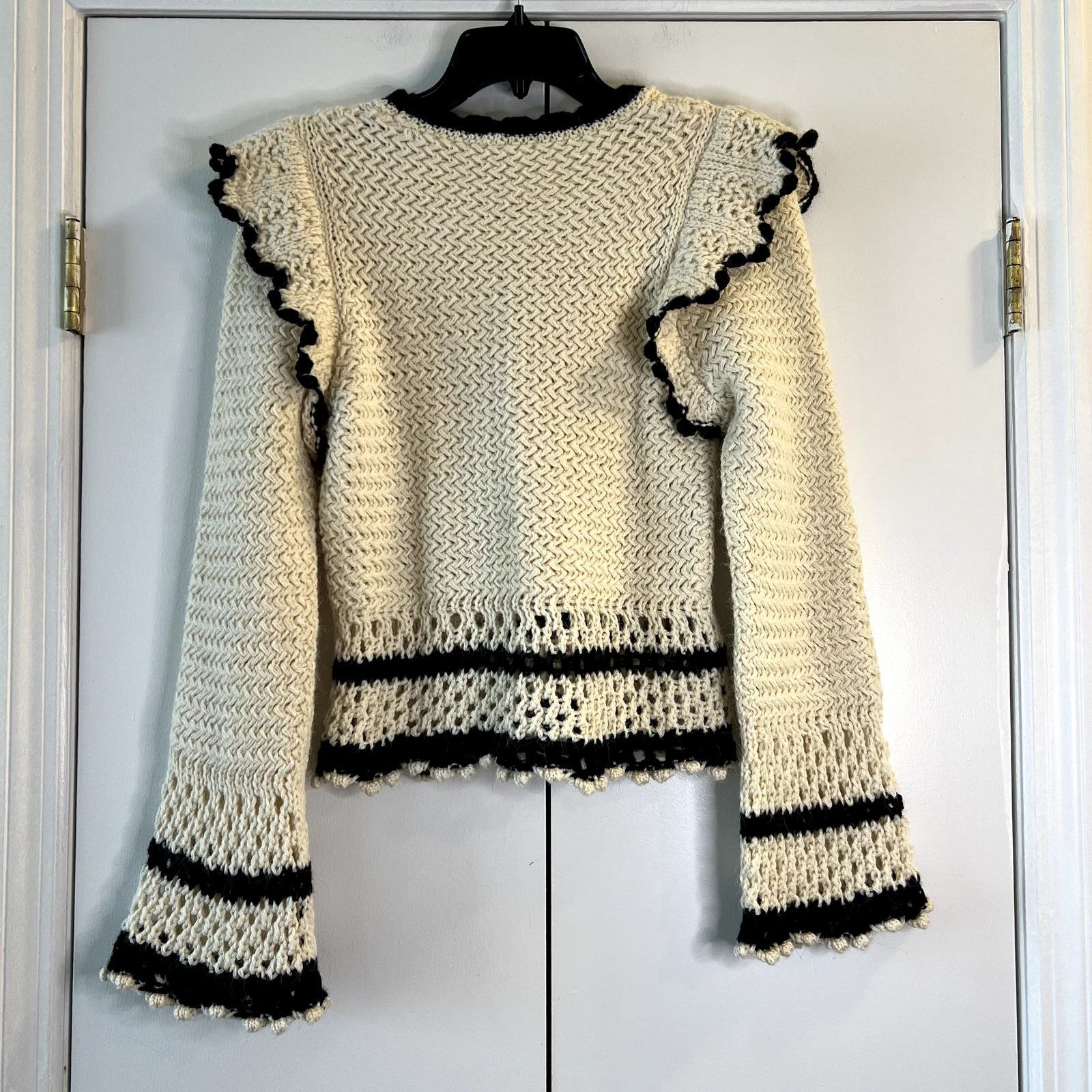 Mango Mango Sweater With Ruffled Openwork Details size M Ecru S1 Size M / US 6-8 / IT 42-44 - 7 Thumbnail