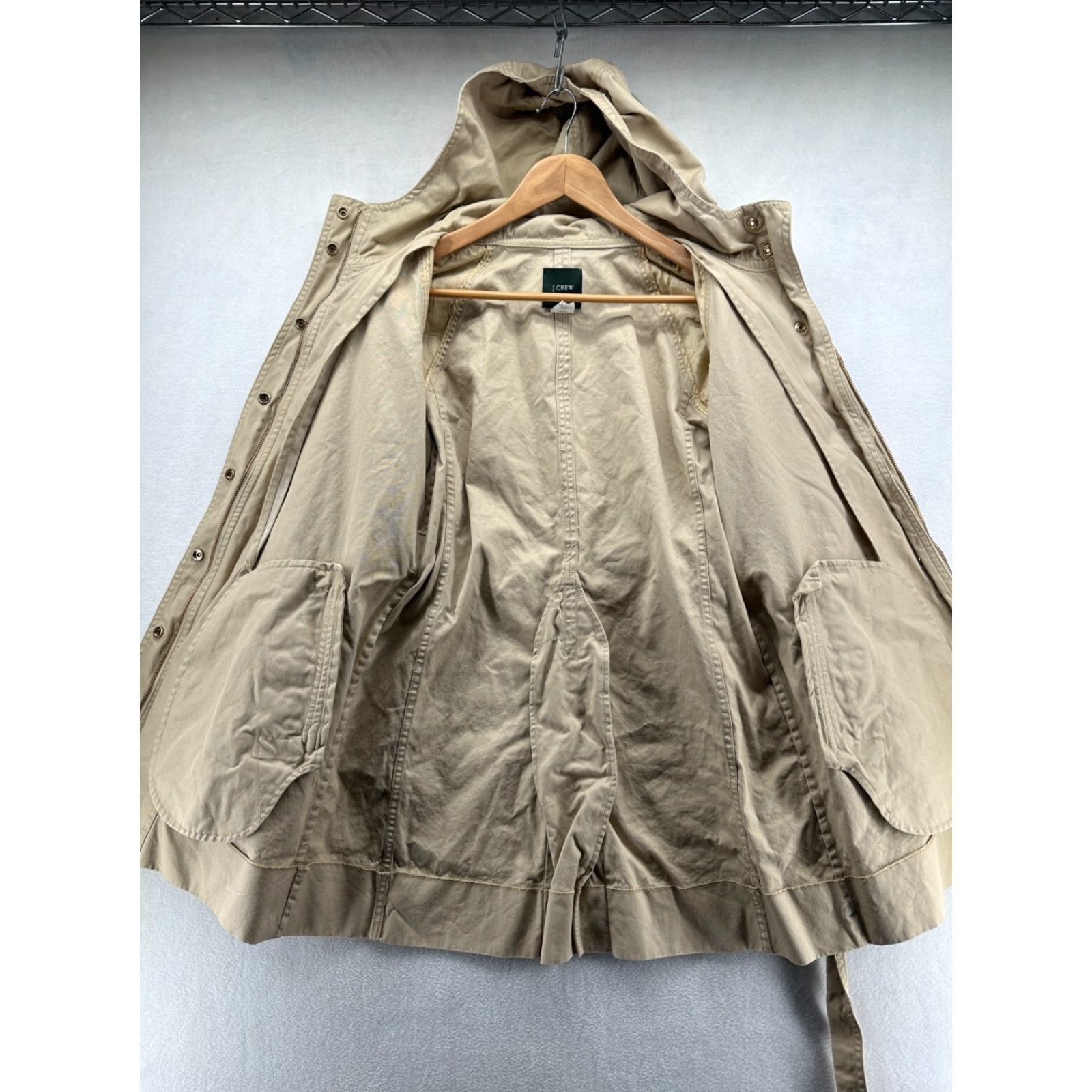 J.Crew VINTAGE? No. J.CREW Trench Coat Coat Women 8 Beige Cotton Hooded Zip Long Sleeve Mid-Length Winter Classic Size M / US 6-8 / IT 42-44 - 5 Thumbnail
