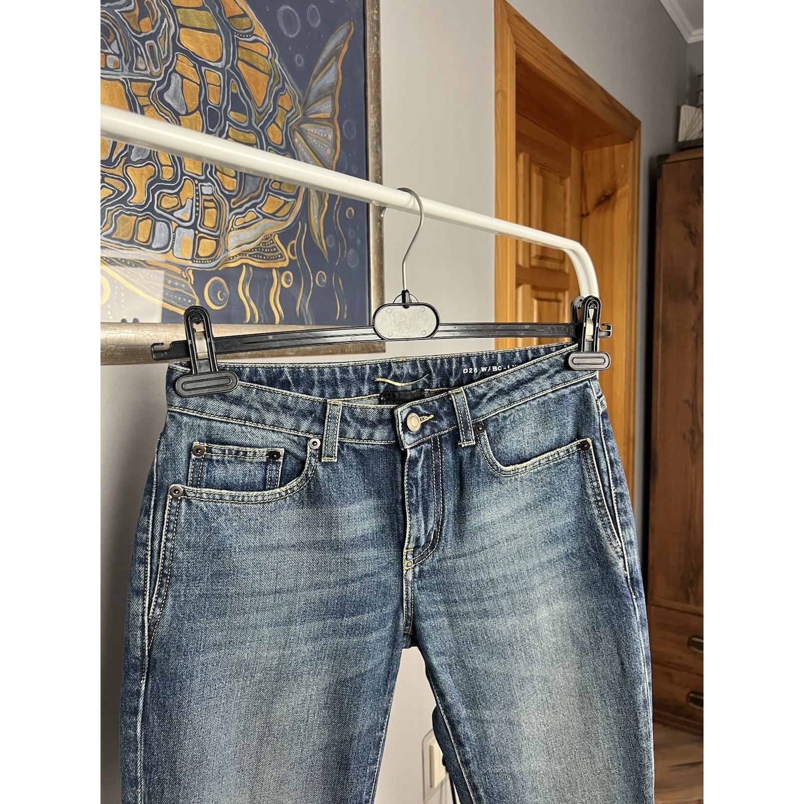 Saint Laurent Paris Saint Laurent Women`s Blue Distressed Denim Bootcut Cropped Size 24" / US 00 / IT 34 - 5 Thumbnail