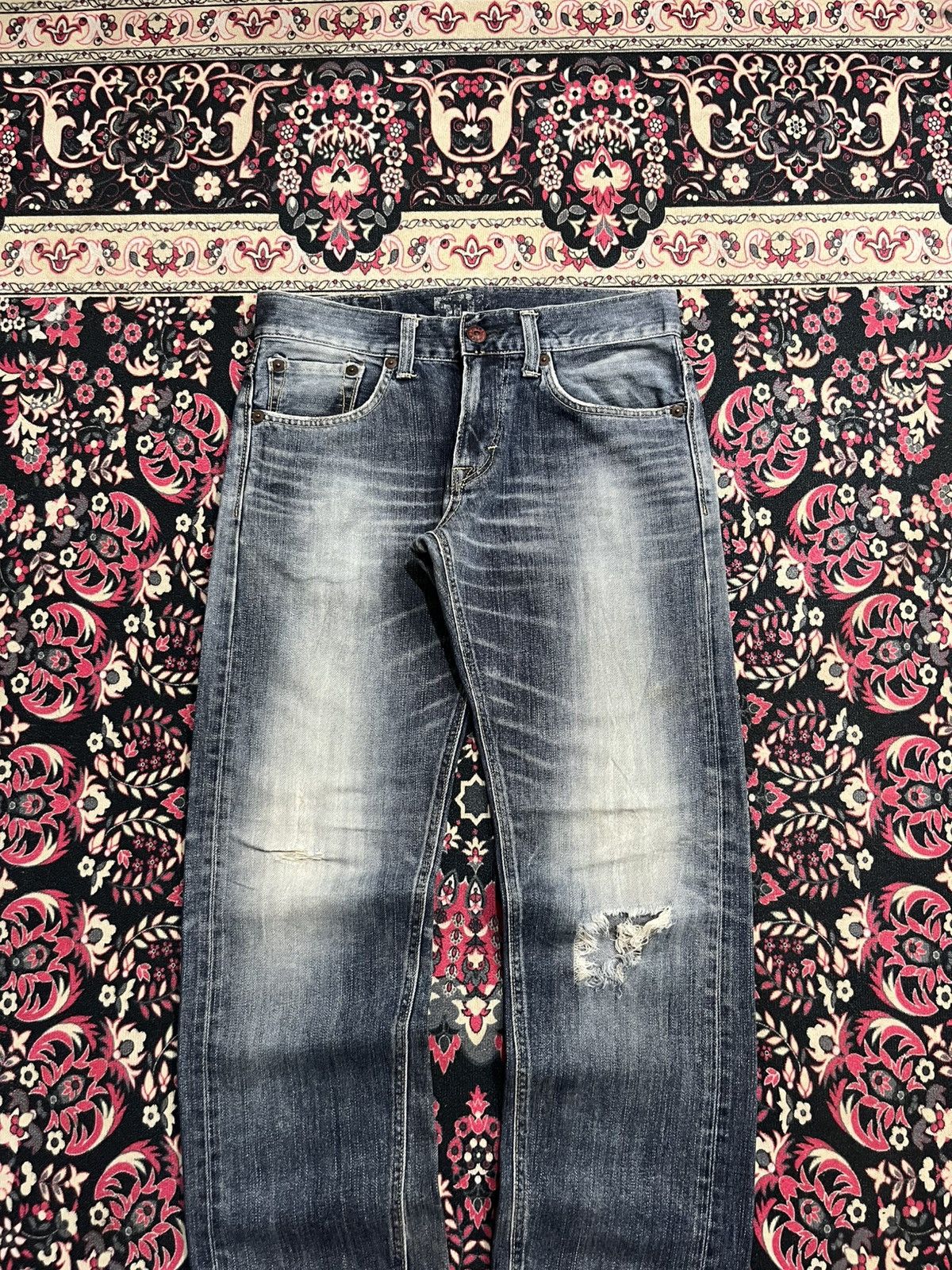 Edwin Edwin 503 Blue Trip Blue Washed Distressed Straight Jeans Size US 30 / EU 46 - 3 Thumbnail